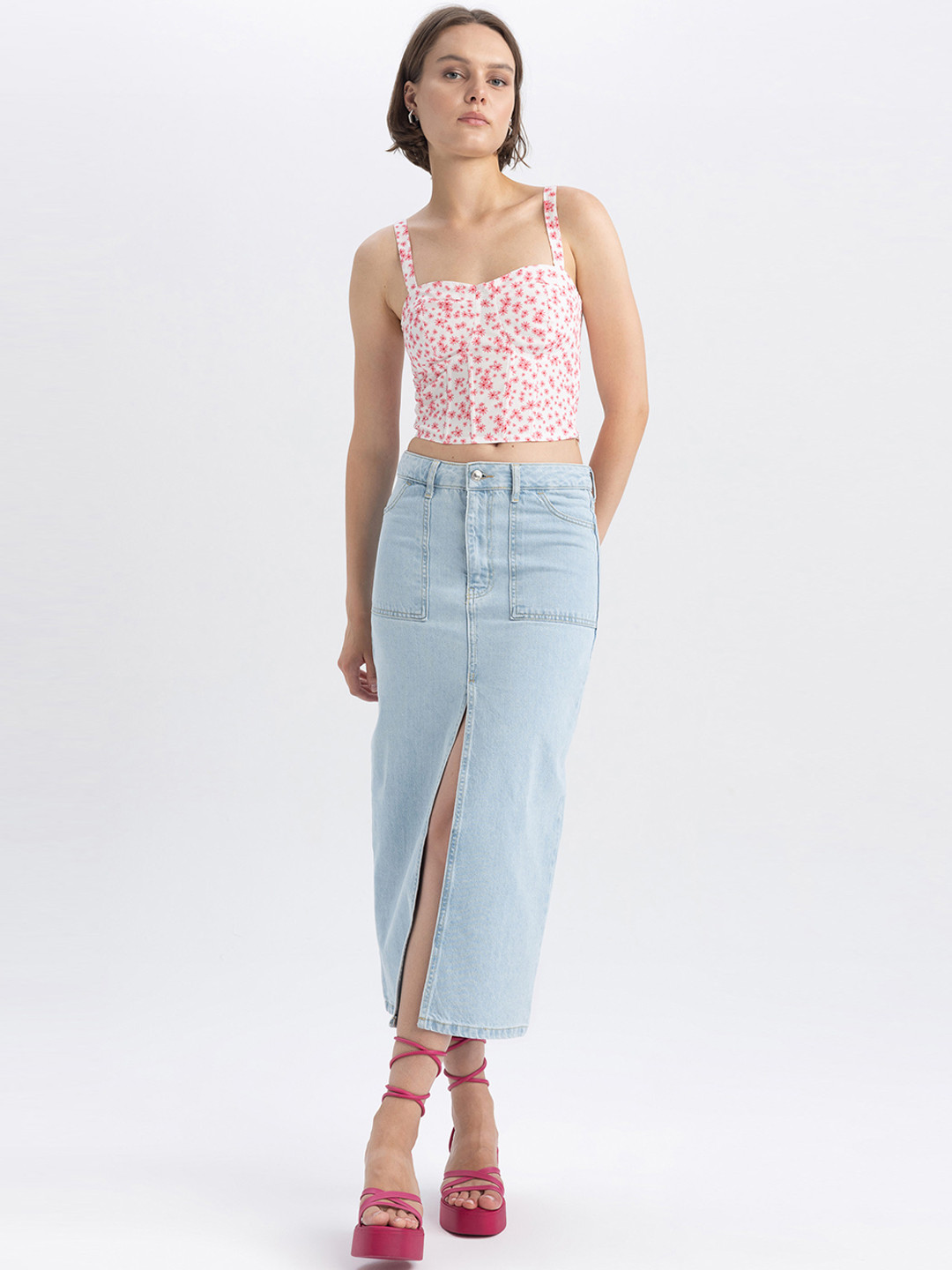 DeFacto Straight Front-Slit Midi Skirts