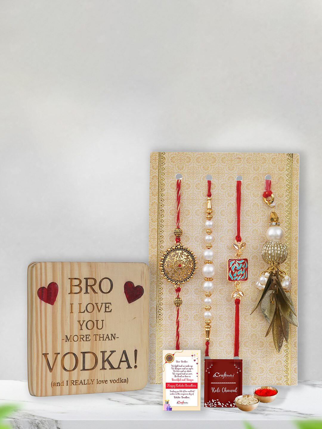 eCraftIndia Set of 5 Designer Rakhis with Decorative Showpiece Gift