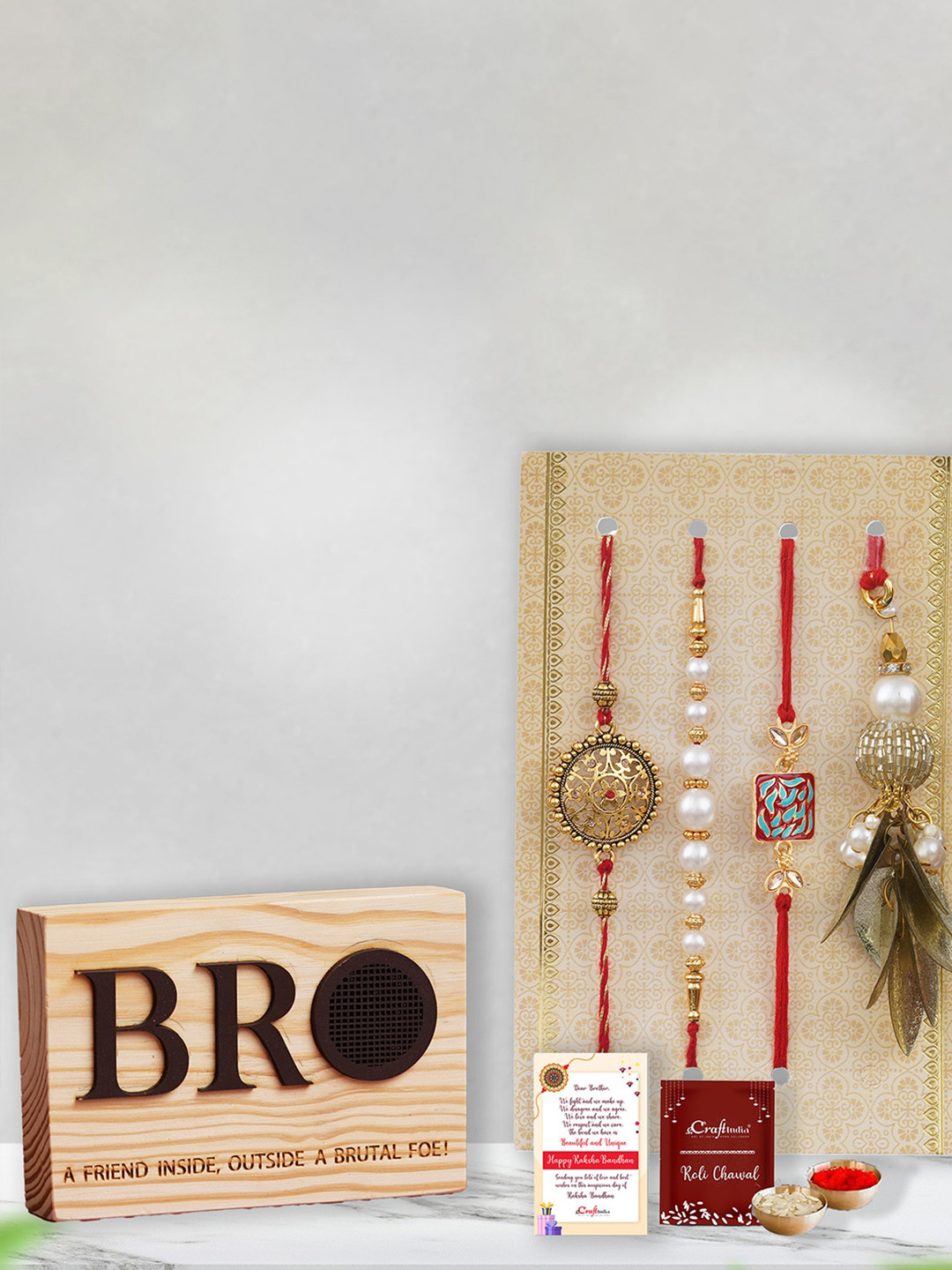 eCraftIndia Unisex Set of 4 Rakhi with Decorative Showpiece Gift Set