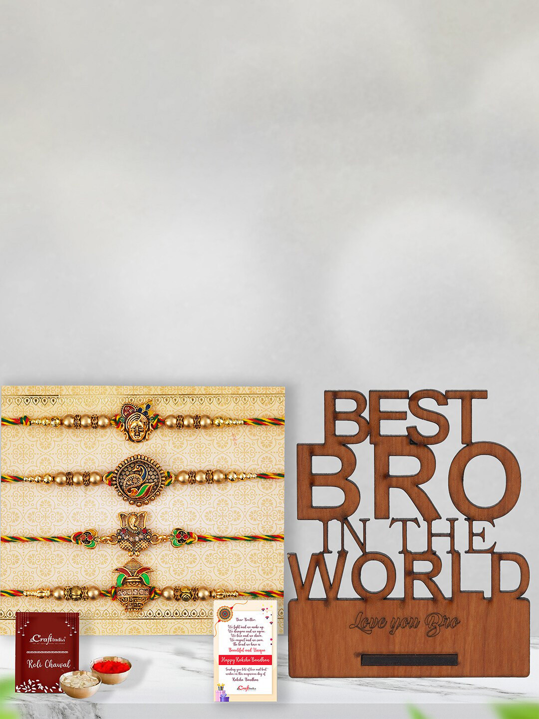 eCraftIndia Unisex Set Of 4 Designer Rakhi Gift Set