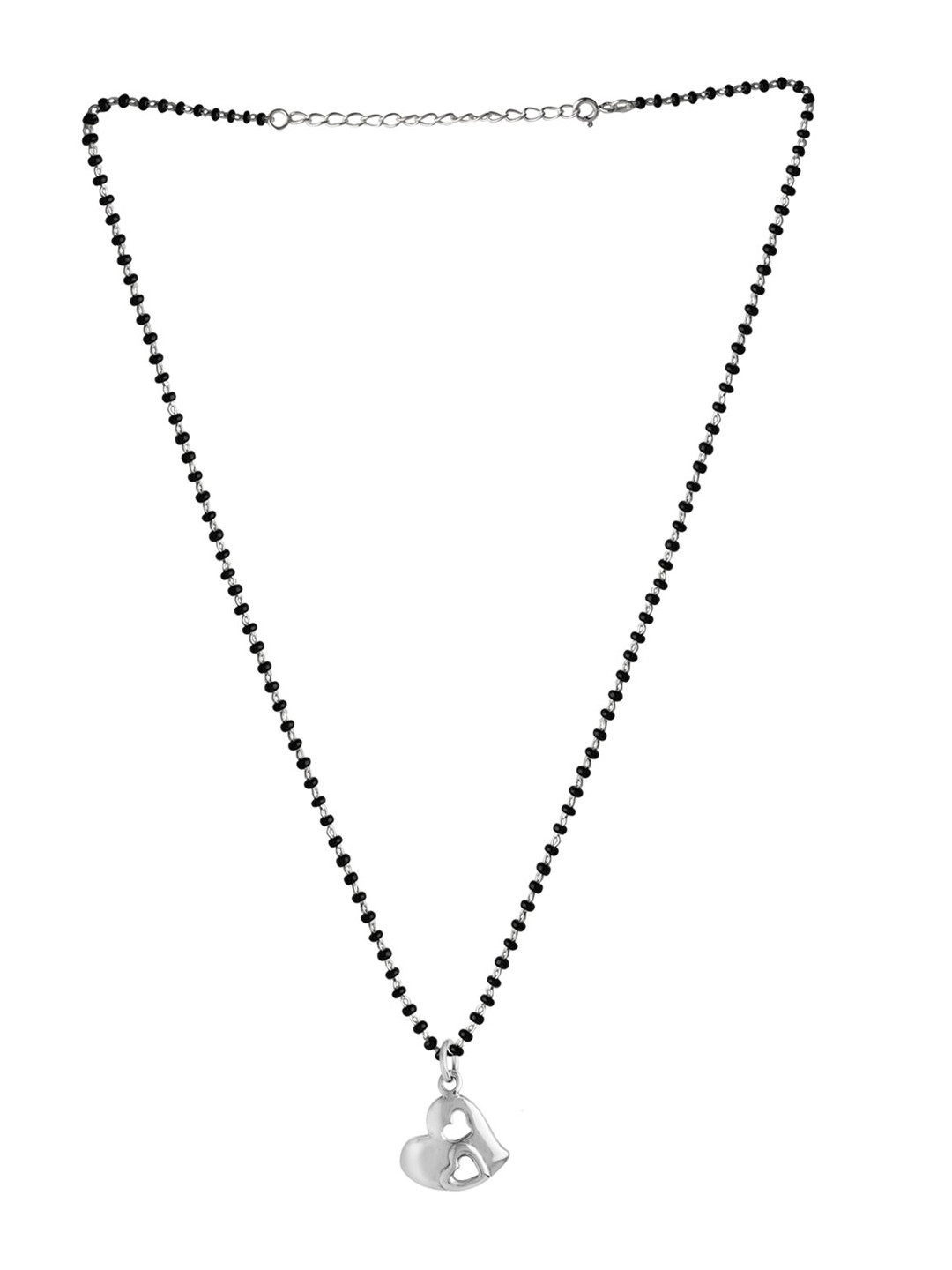 Abhooshan 925 Sterling Silver Beaded Heart Charm Mangalsutra