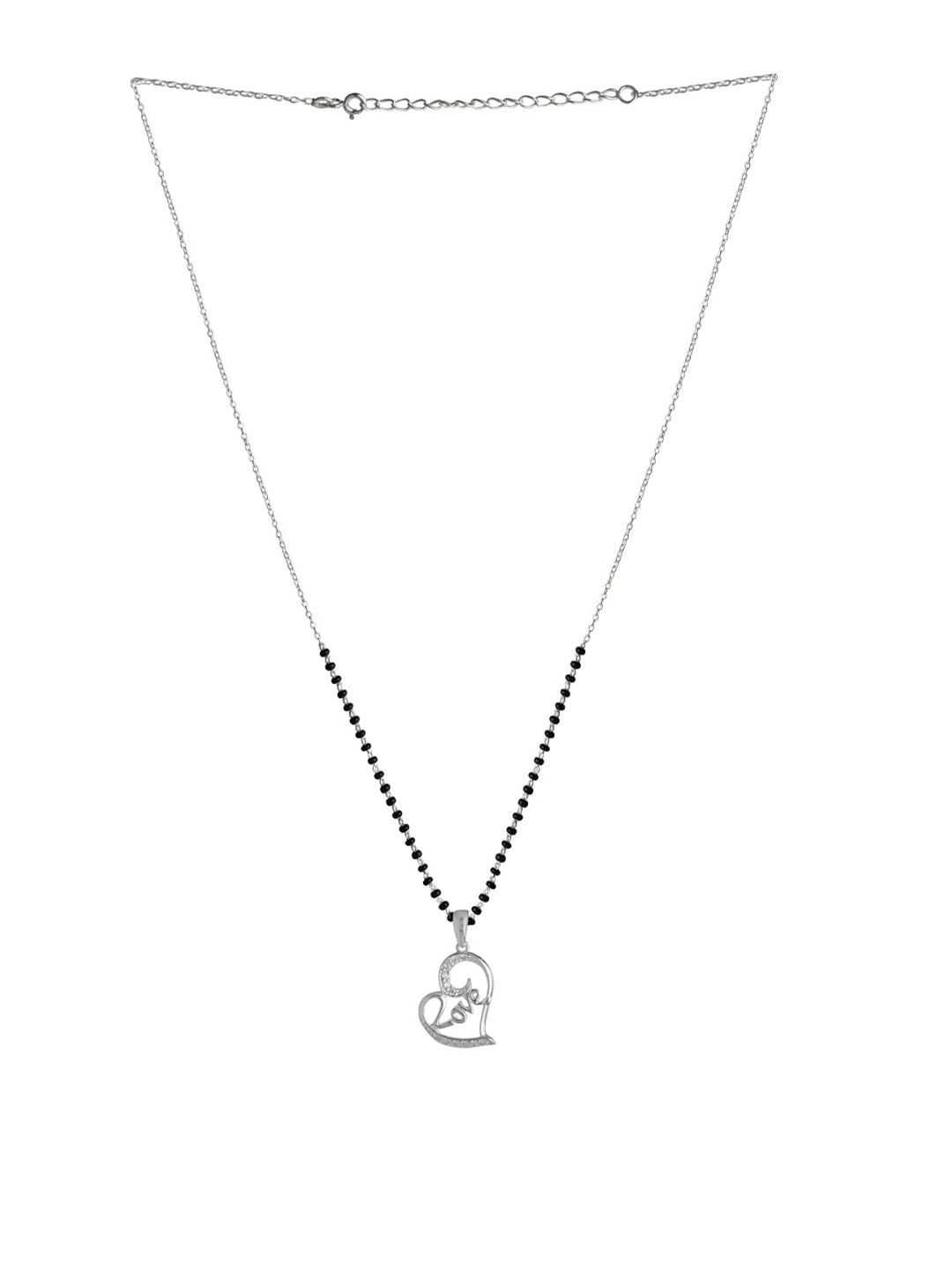 Abhooshan Pure 925 Silver Heart Love Pendant Mangalsutra