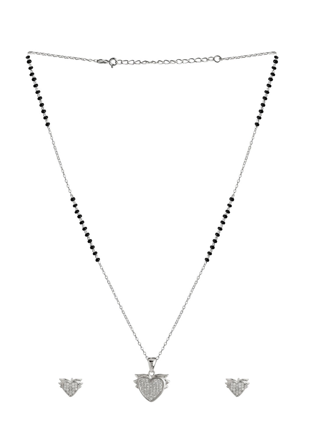 Abhooshan Pure 925 Silver Heart Pendant Cubic Zirconia Stone Studded Mangalsutra