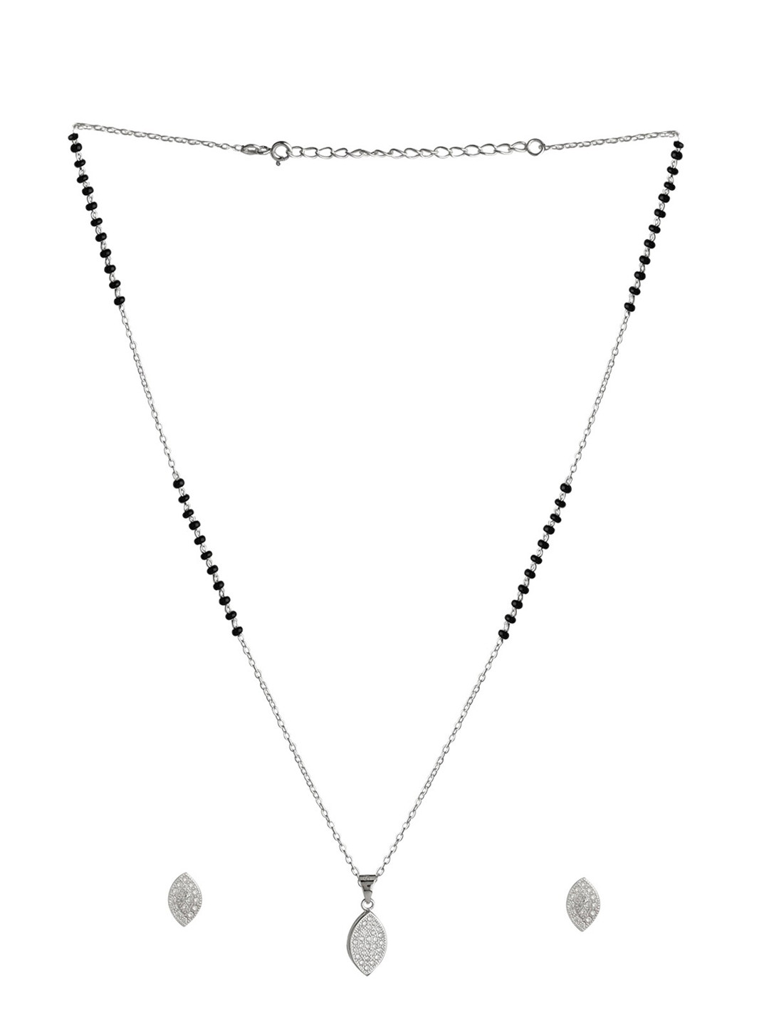 Abhooshan 92.5 Sterling Silver Stone-Studded & Beaded Mangalsutra With Earrings