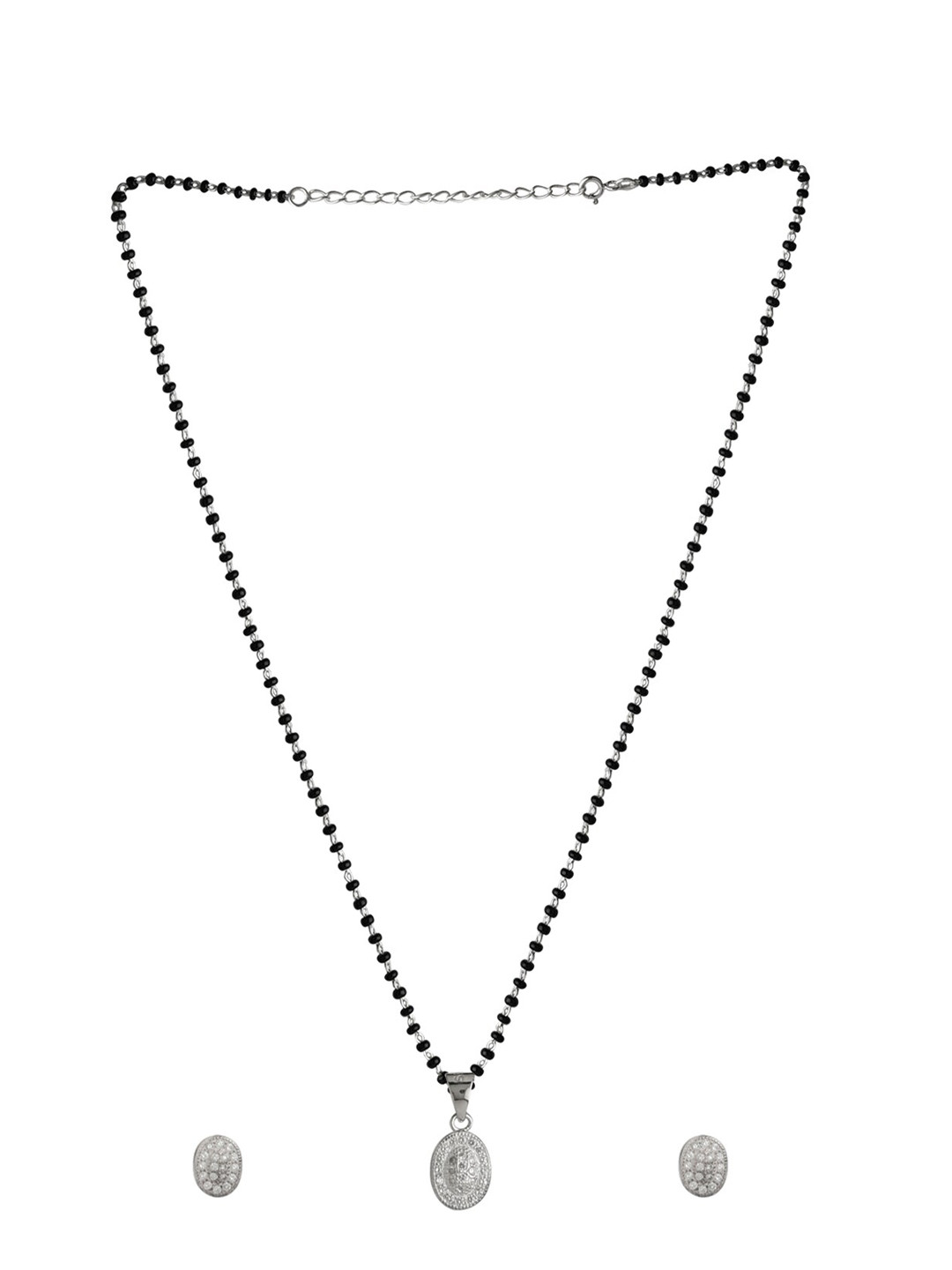 Abhooshan Pure 925 Silver CZ Stone Studded Oval Pendant Mangalsutra