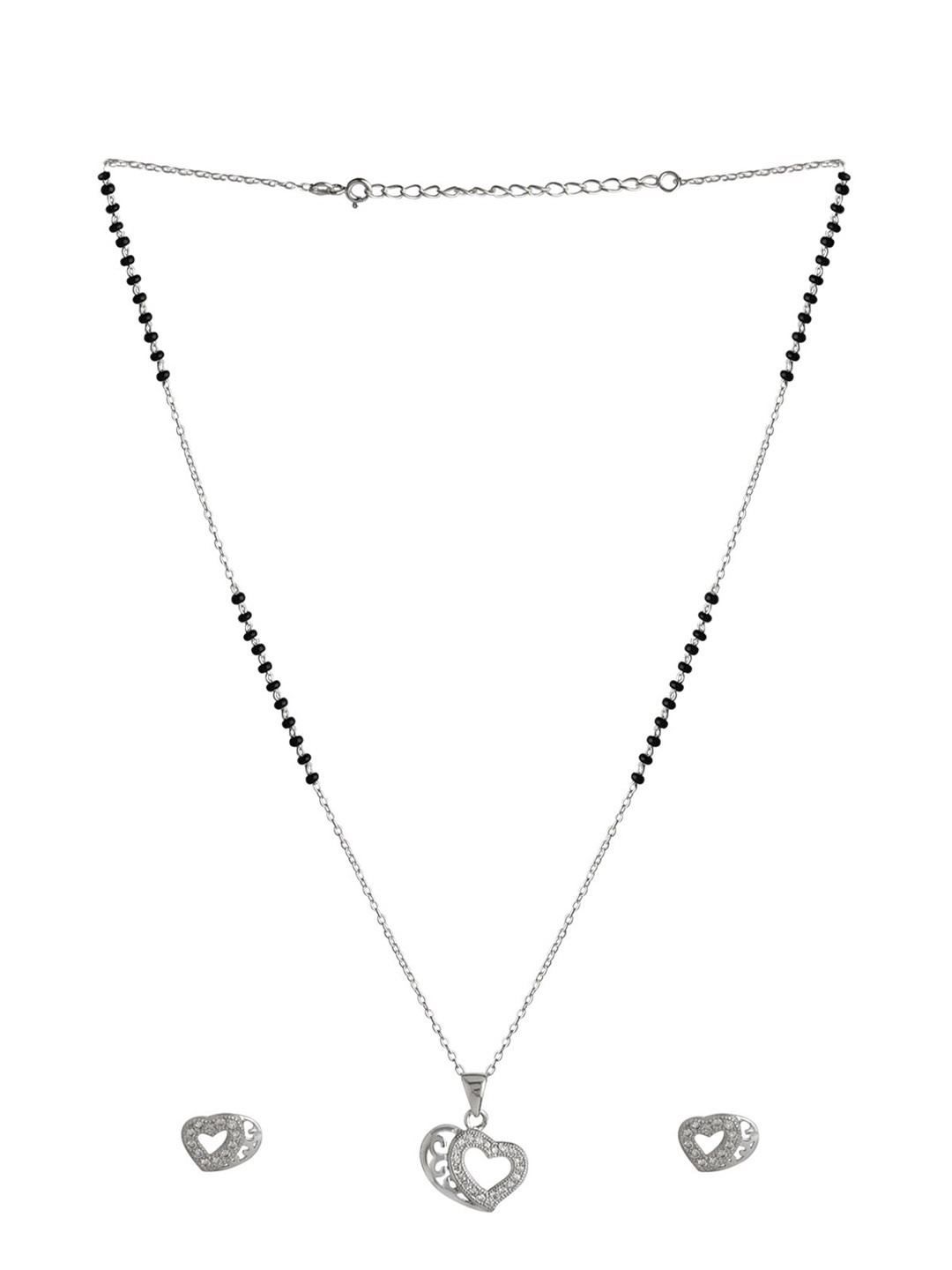 Abhooshan 925 Pure Silver Stone-Studded & Beaded Mangalsutra