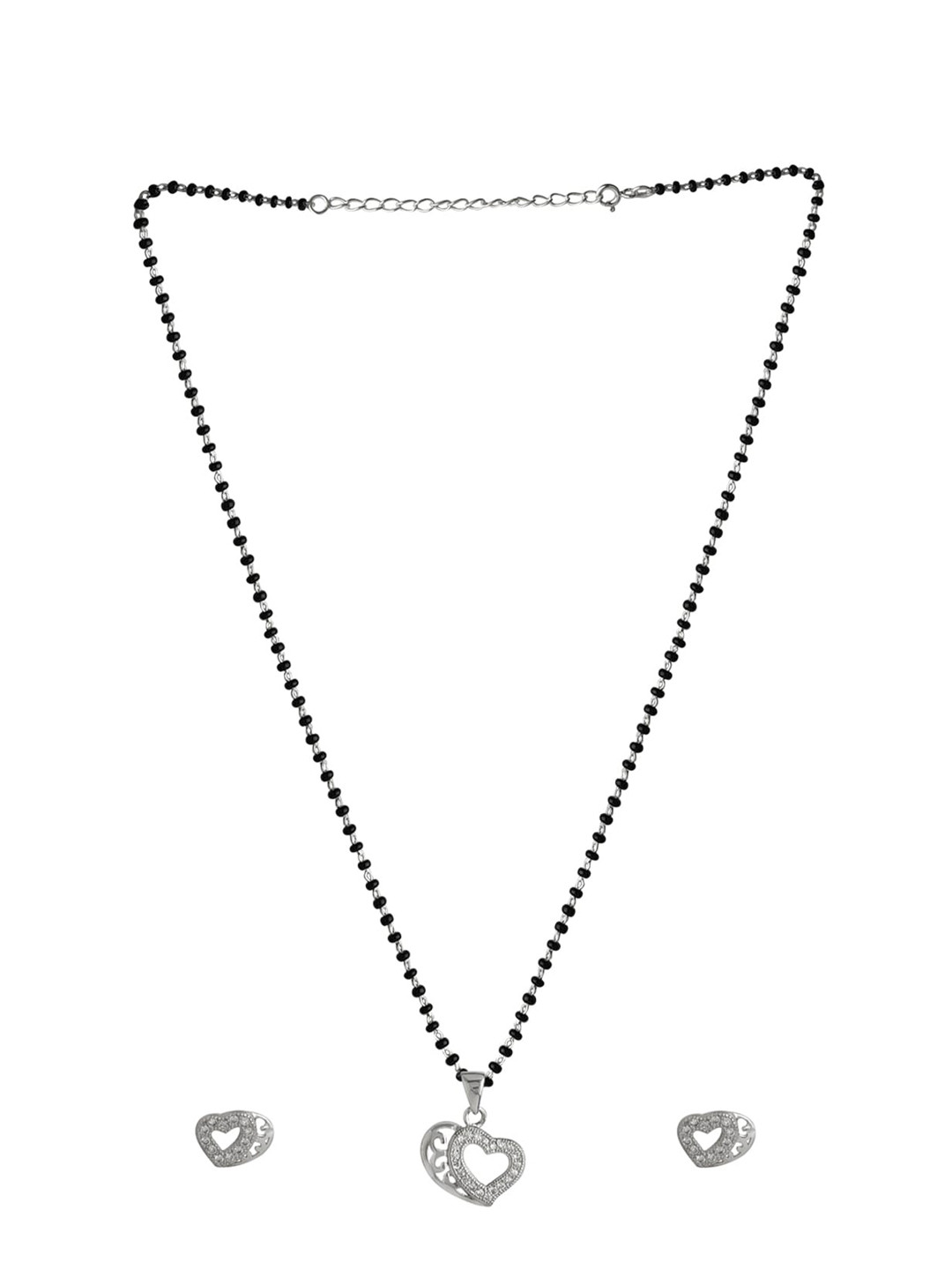 Abhooshan 925 Sterling Silver Cubic Zirconi Studded & Beaded Mangalsutra With Earrings