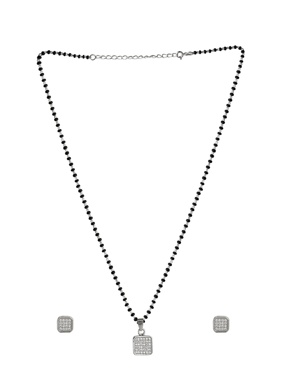 Abhooshan 92.5 Sterling Silver Stones-Studded Mangalsutra With Earrings