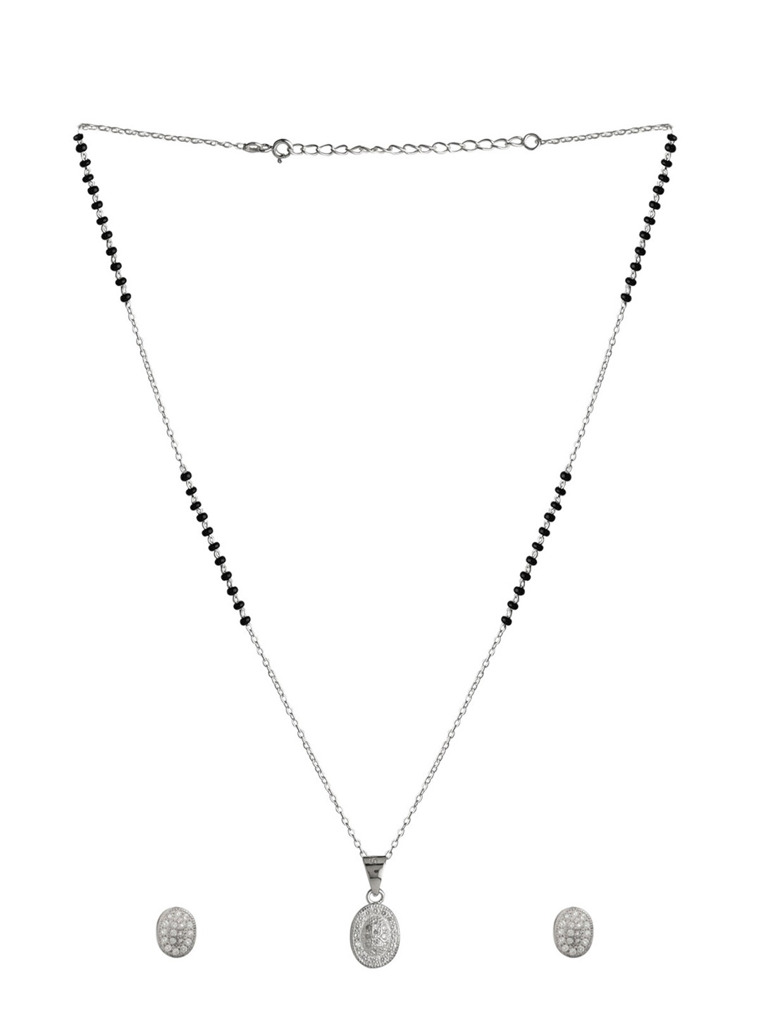 Abhooshan 925 Pure Silver Stone-Studded & Beaded Mangalsutra