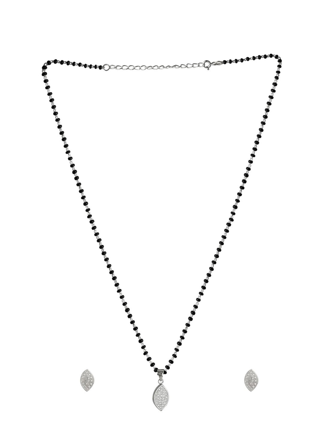 Abhooshan Pure 925 Silver Cubic Zirconia Stone Studded Pear Shape Pendant Mangalsutra
