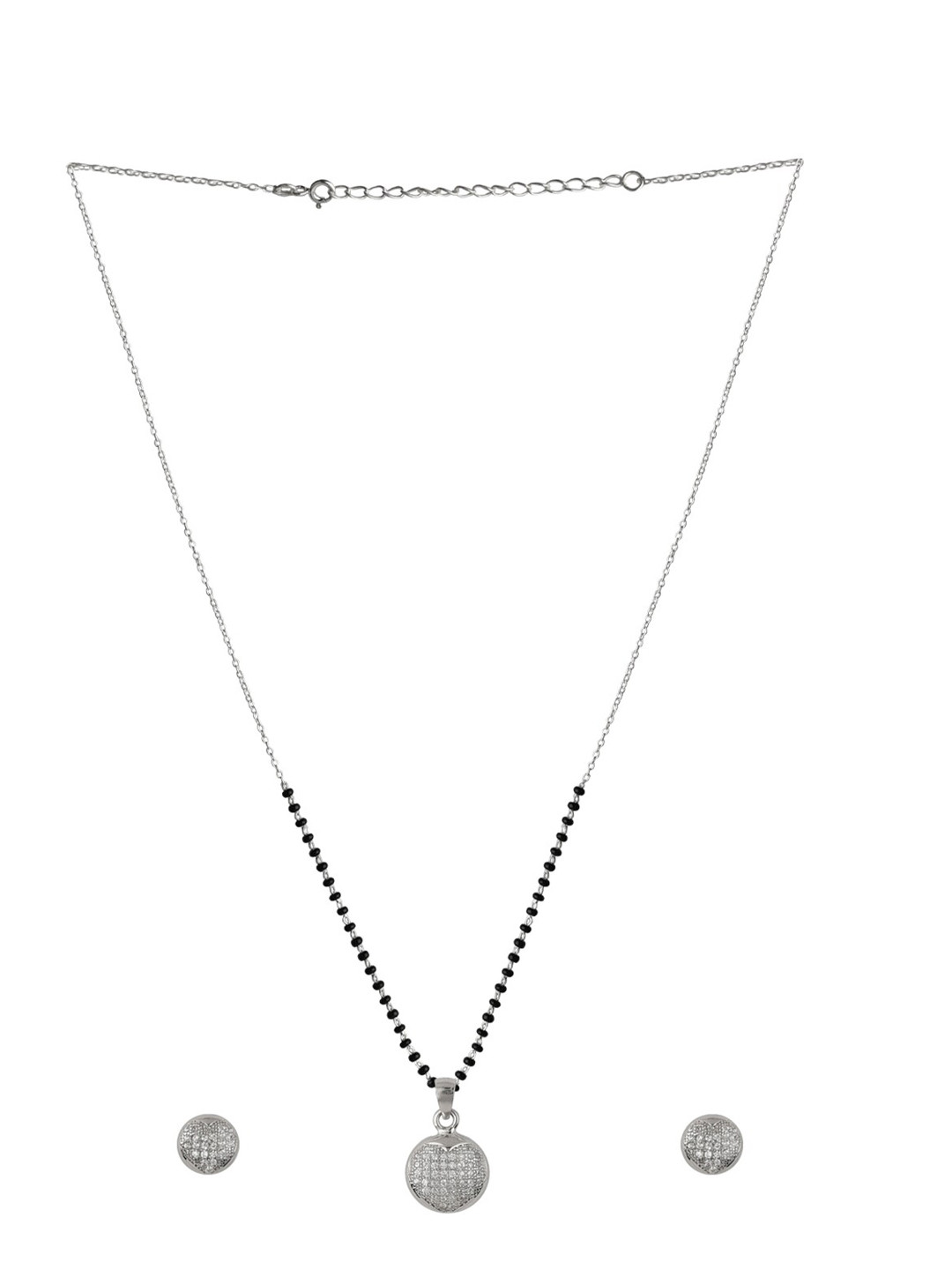 Abhooshan 92.5 Sterling Silver Stones-Studded & Beaded Mangalsutra With Earrings