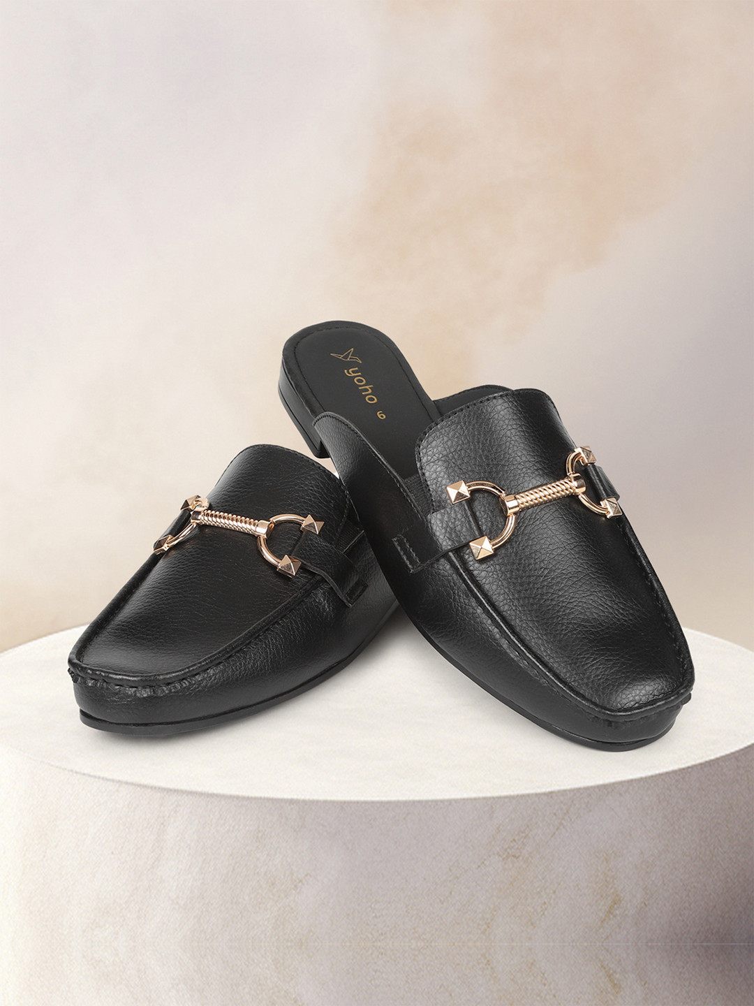 yoho Women Textured Buckled Flexible Anti-Skid Mules