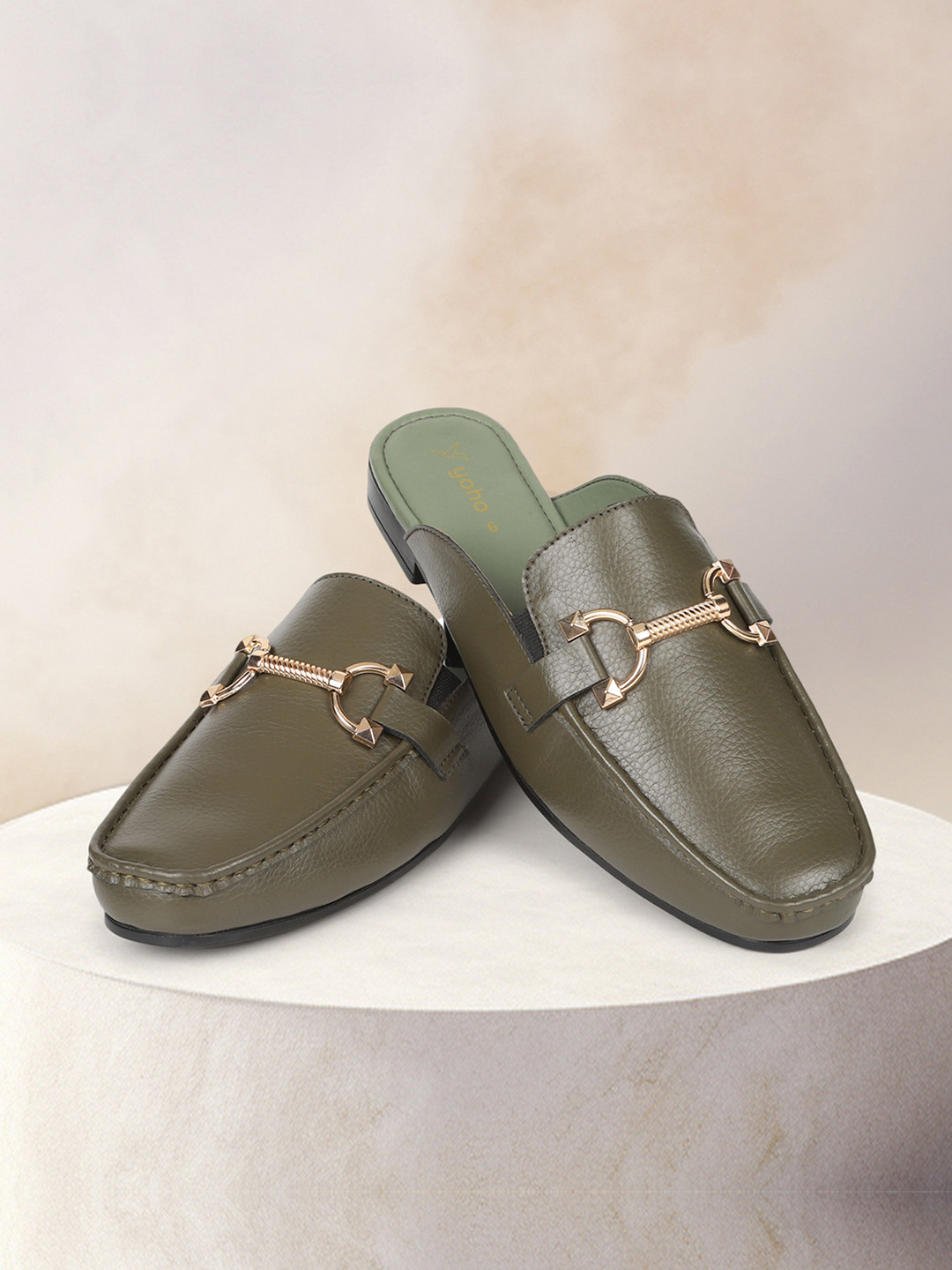 yoho Women Bliss Square Toe Anti-Skid Sole Horsebit Mules