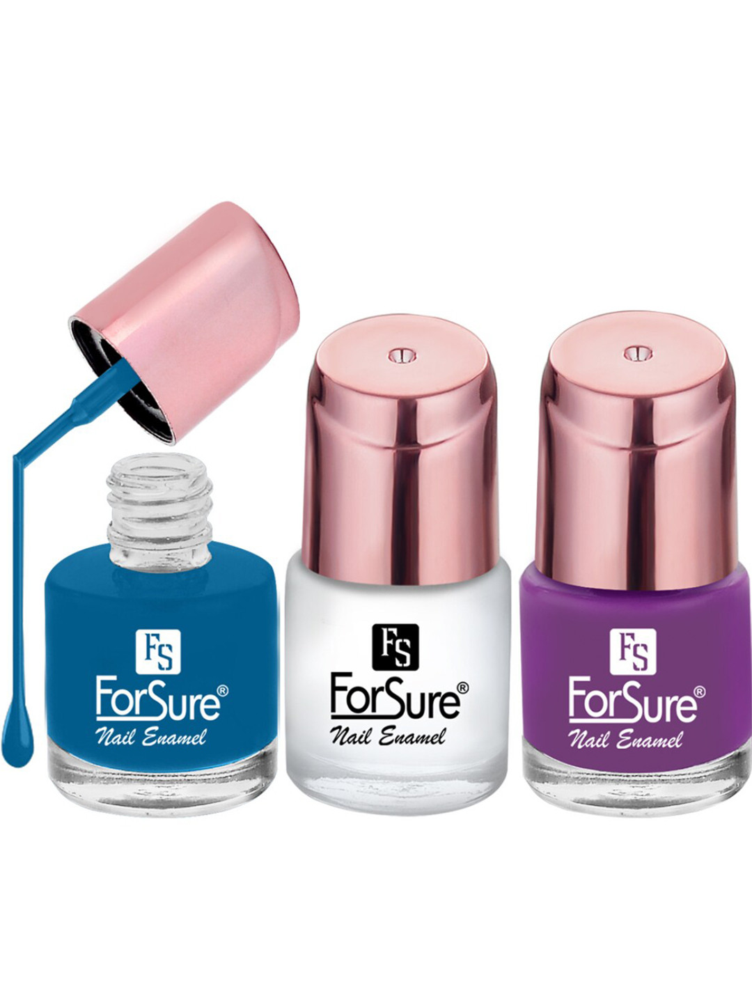 ForSure Set of 3 Nail Paints - 8ml Each - Solid Purple - Indigo Blue - Sleek White