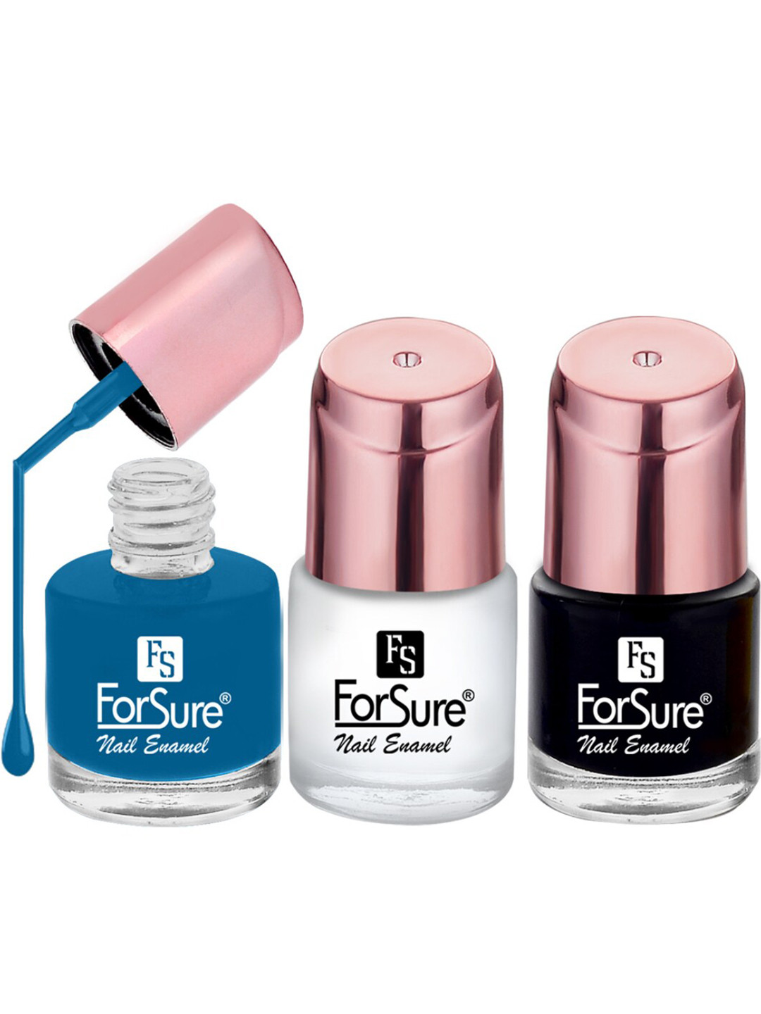 ForSure Rose Gold 3-Pcs Nail Paints - 8ml Each - Indigo Blue - Sleek White - Bold Black