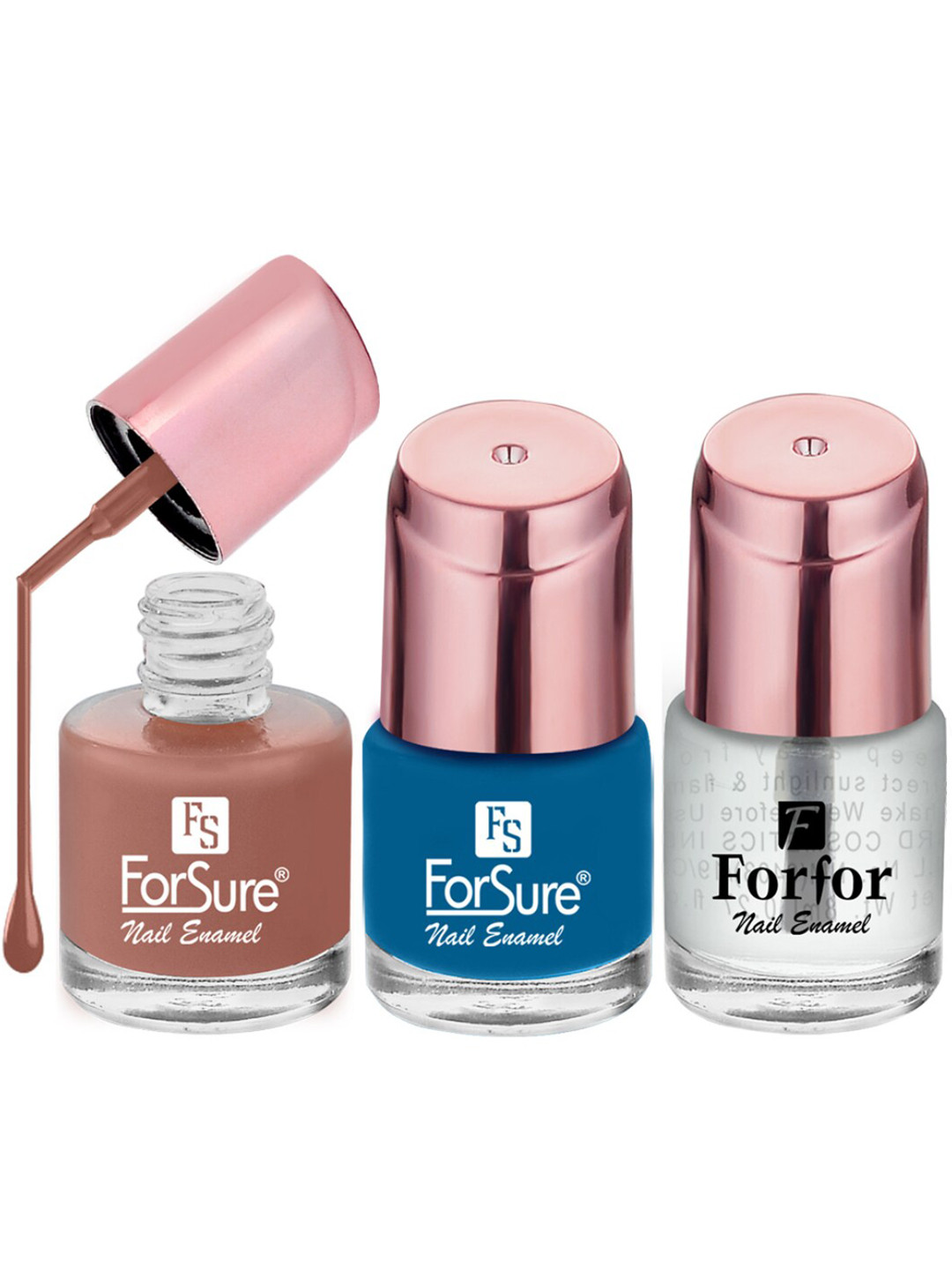 ForSure Set of 3 Nail Paints 8ml Each - Indigo Blue - Nude Line - Transparent