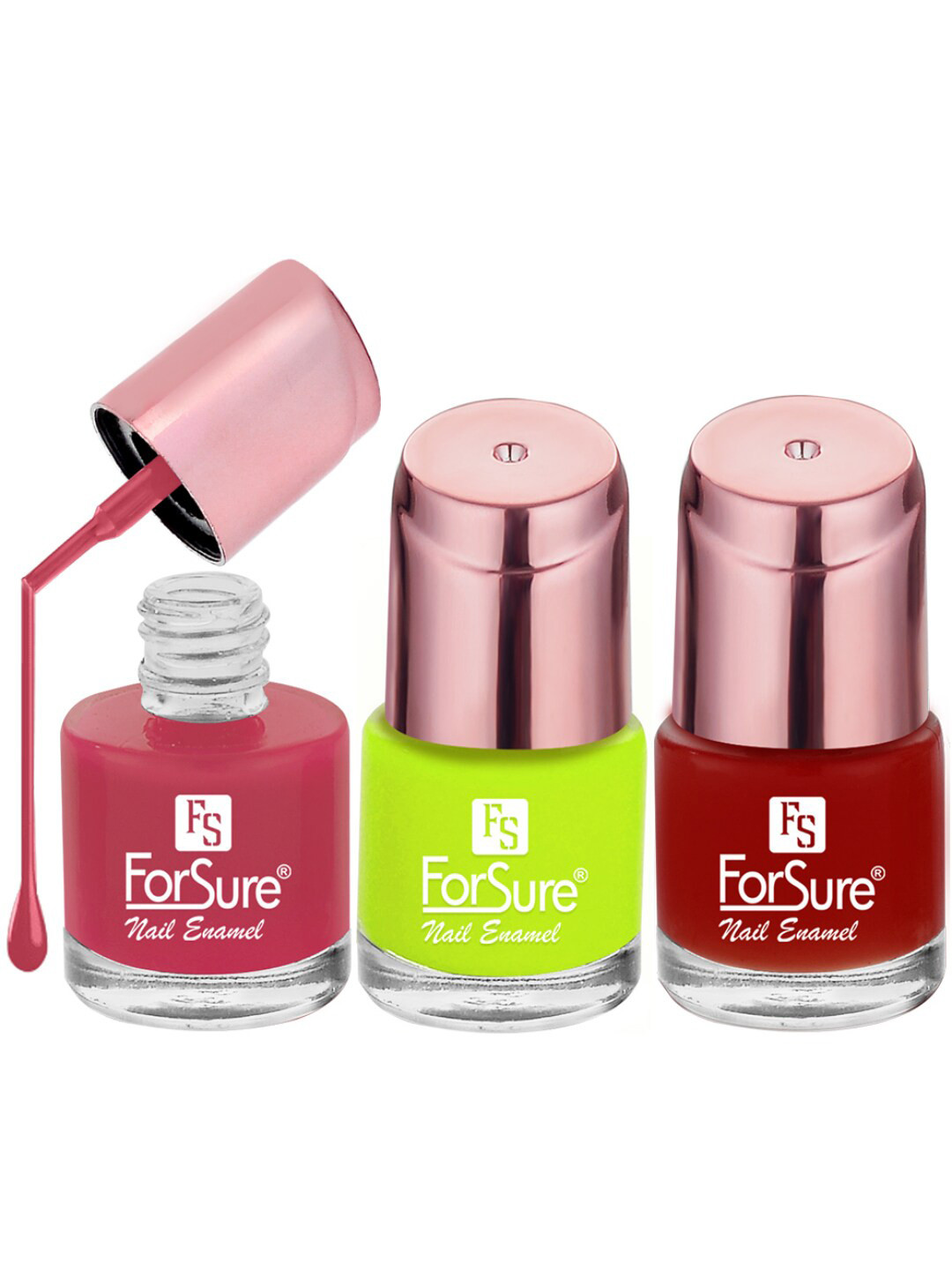ForSure Rose Gold 3-Pcs Nail Paints 8ml Each - Absolute Pink - Party Red - Neon Lime