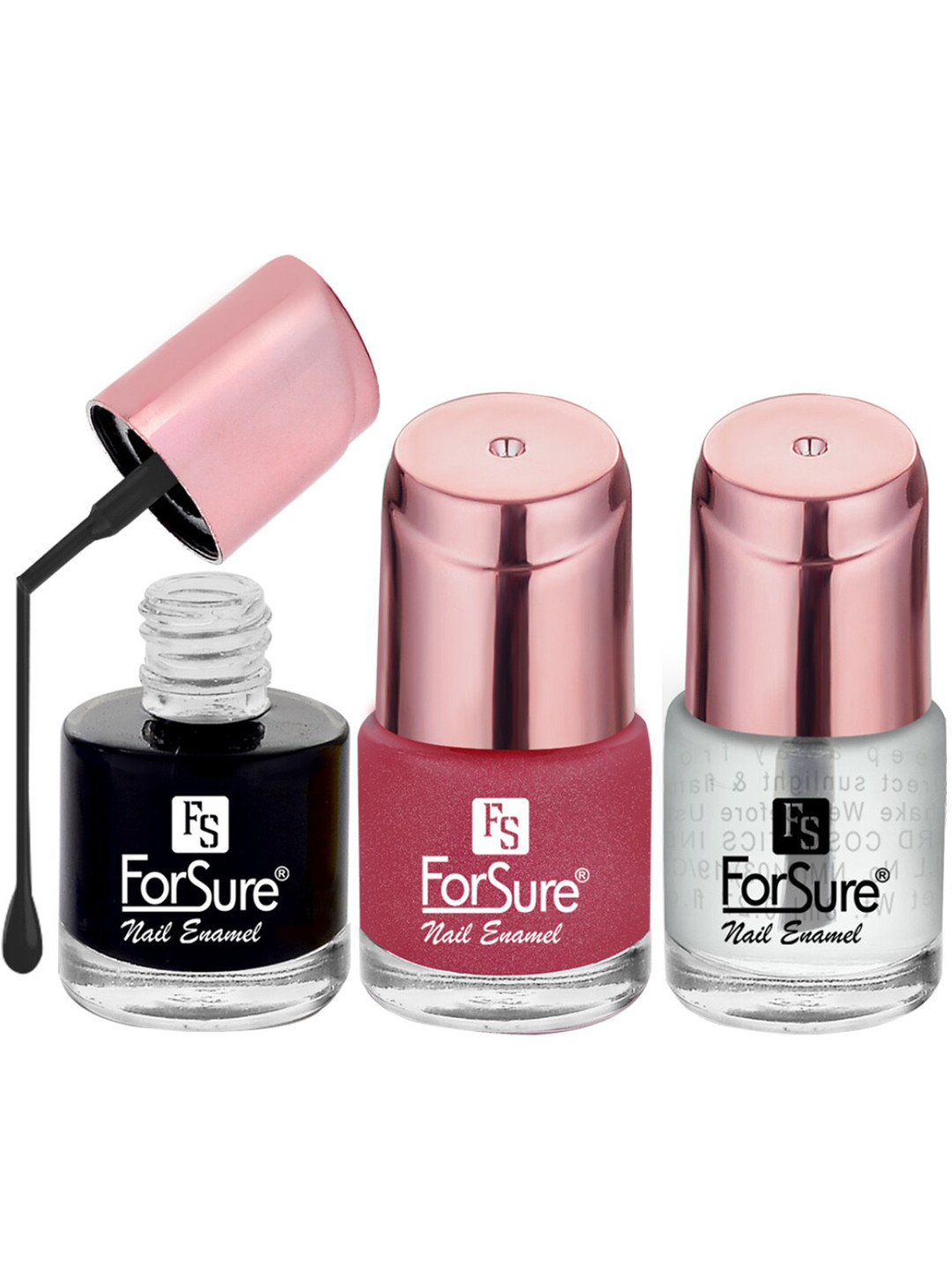 ForSure Set of 3 Nail Paints 8mlEach - Intense Pink - Bold Black - Transparent