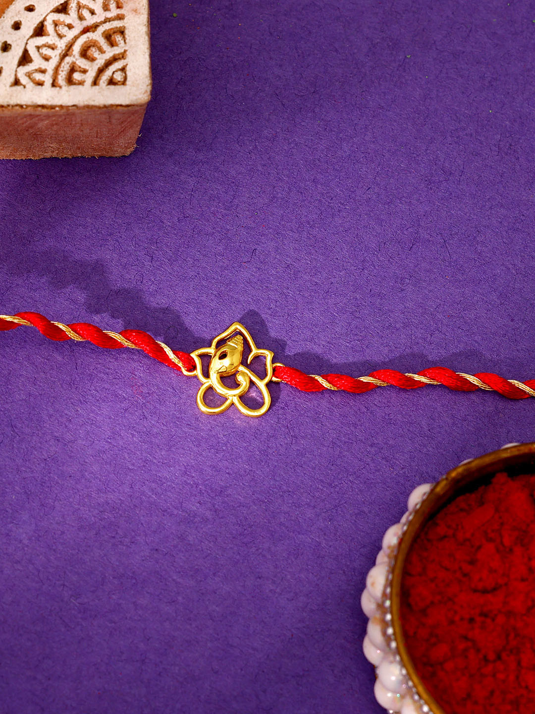 GIVA 925 Sterling Silver Ganesh Golden Rakhi With Roli Chawal