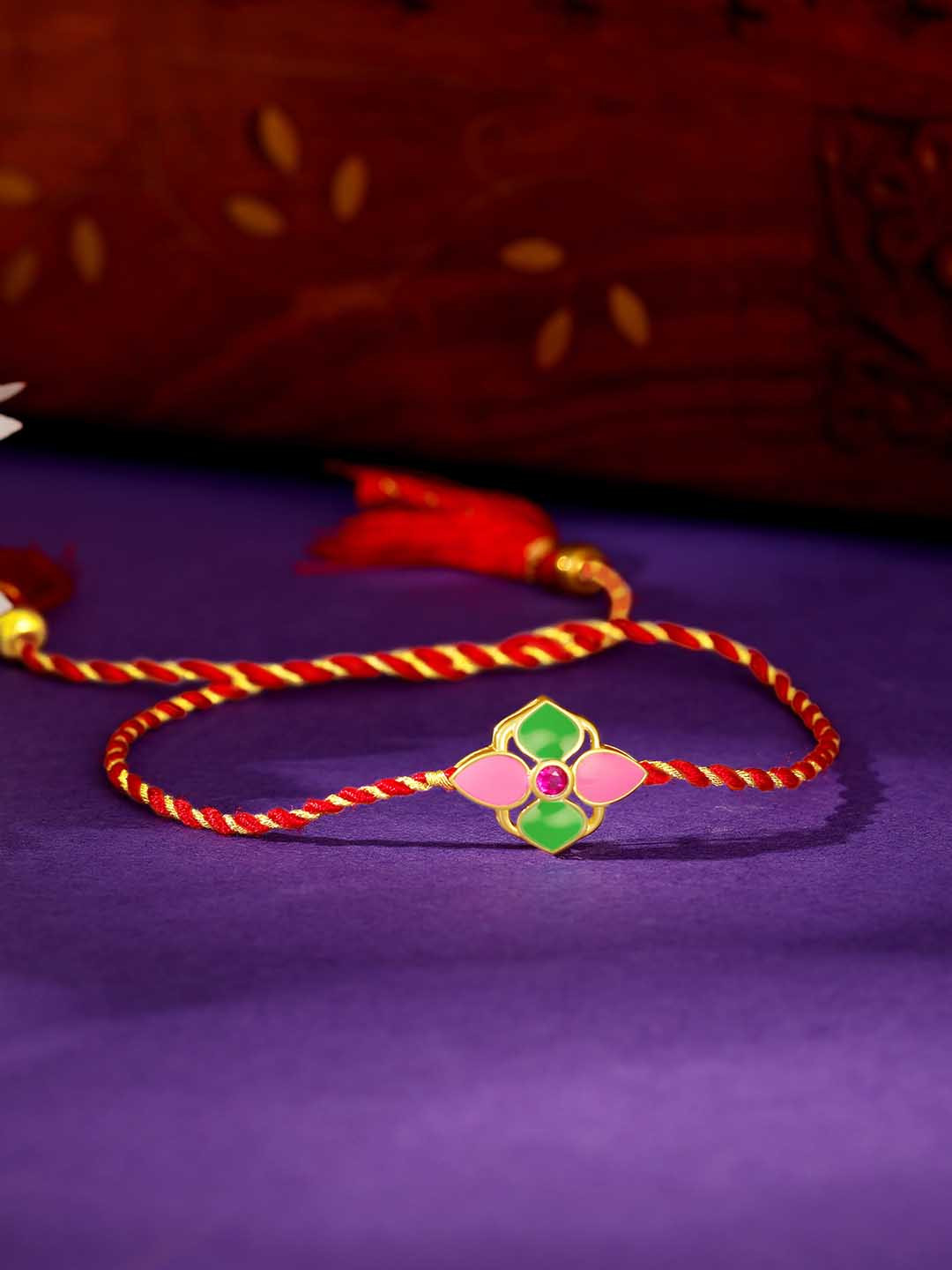 GIVA 925 Sterling Silver Floral Rakhi with Roli Chawal