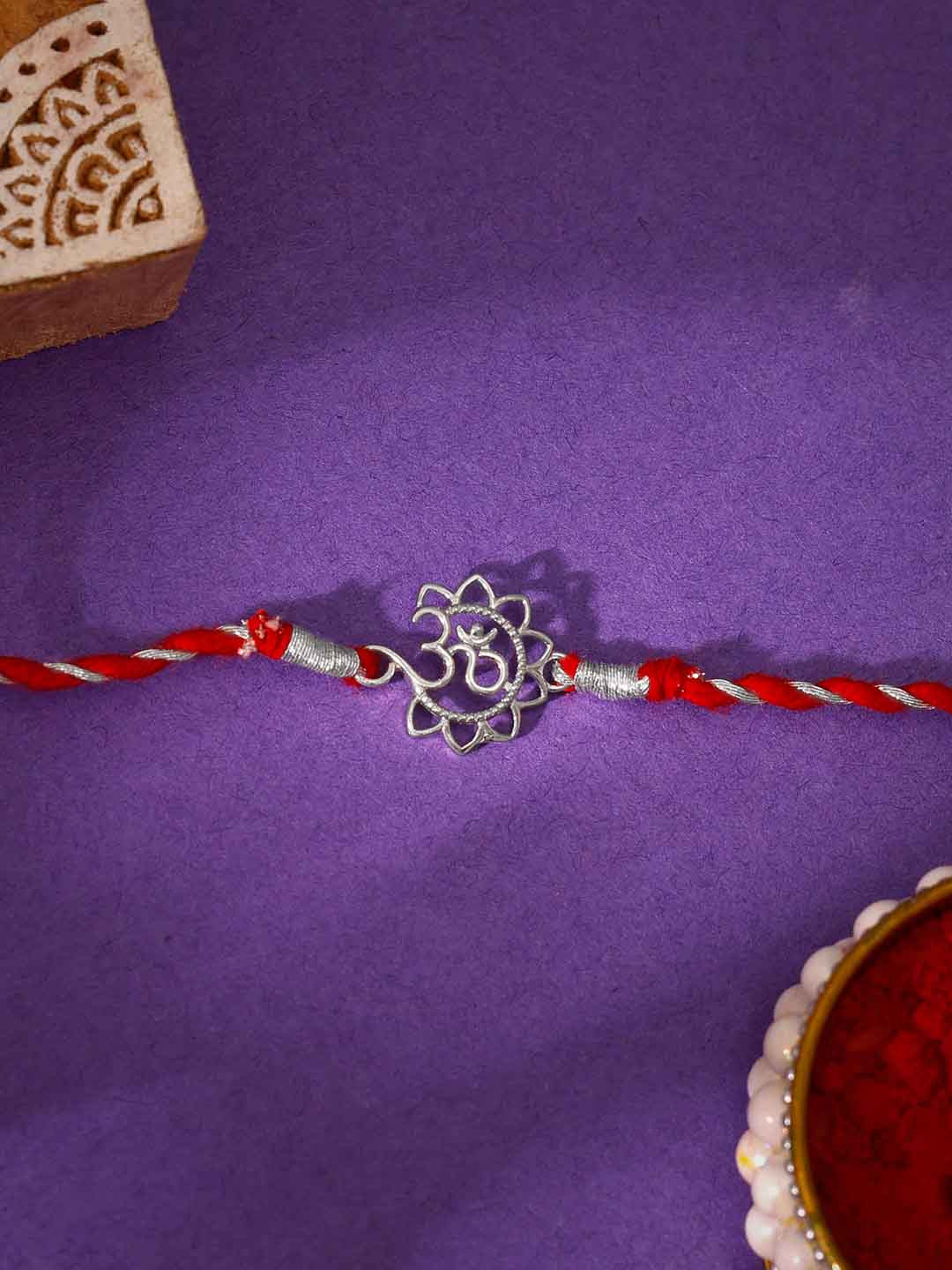 GIVA 925 Sterling Silver Om with Floral Rakhi with Roli Chawal