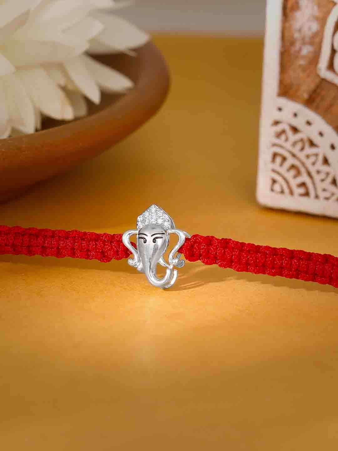 GIVA 925 Sterling Silver Ganesha Face Rakhi with Roli Chawal