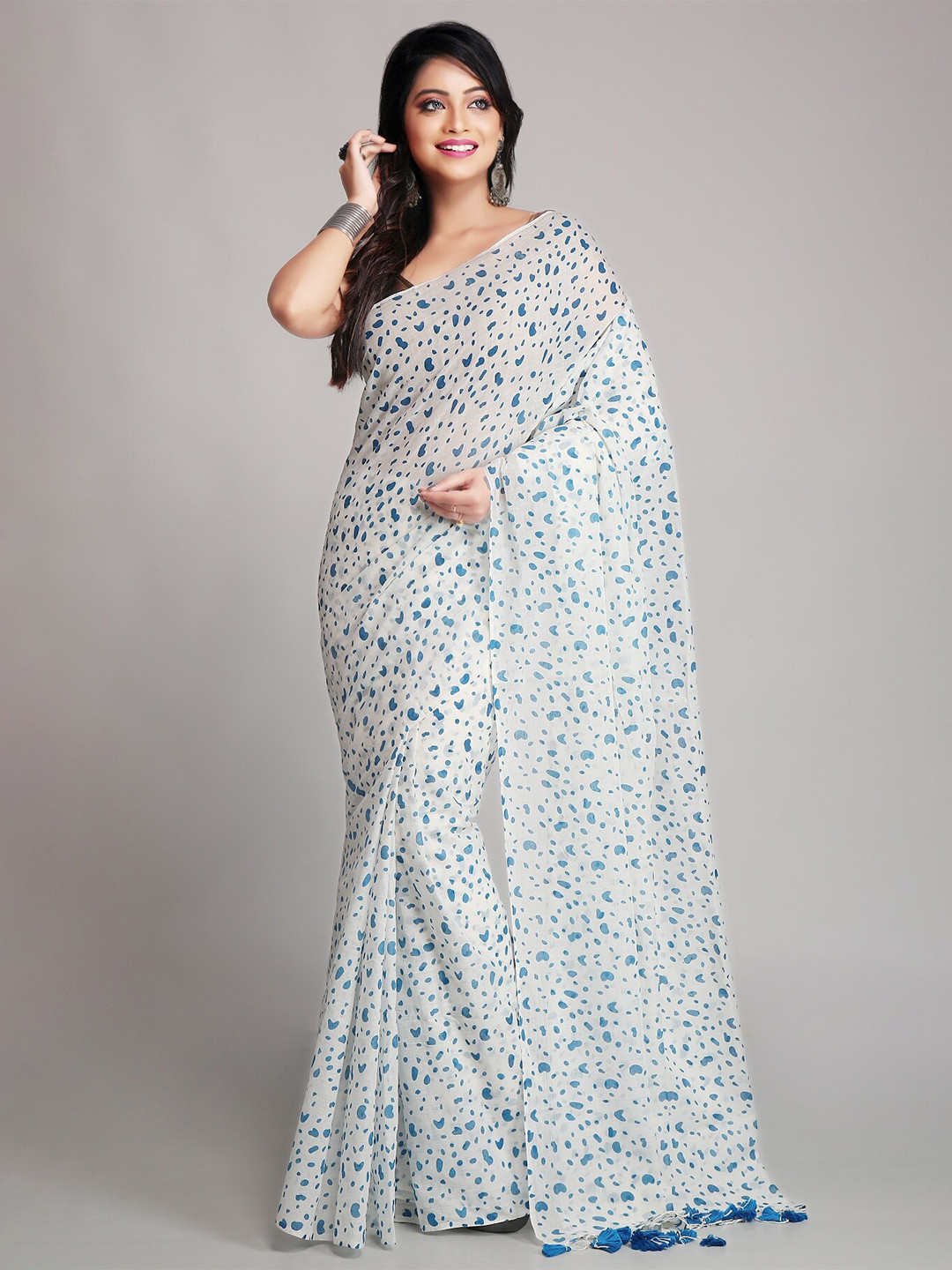 WoodenTant Abstract Printed Pure Cotton Khadi Saree With Blouse Piece