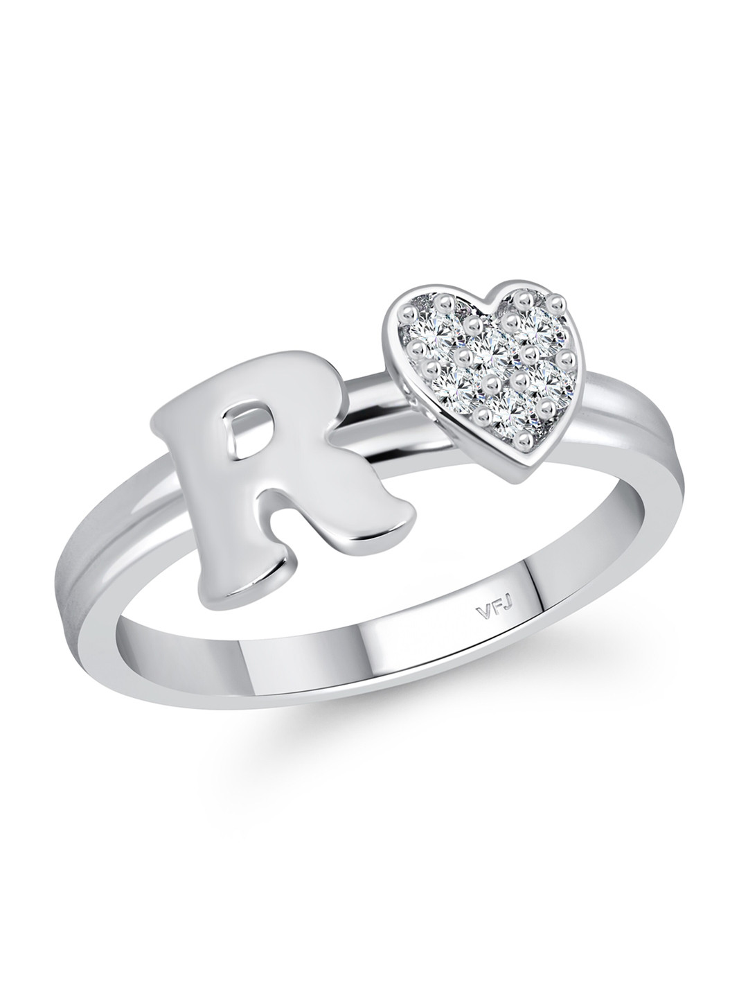Vighnaharta Rhodium-Plated Cubic Zirconia Studded Alphabet R Finger Ring