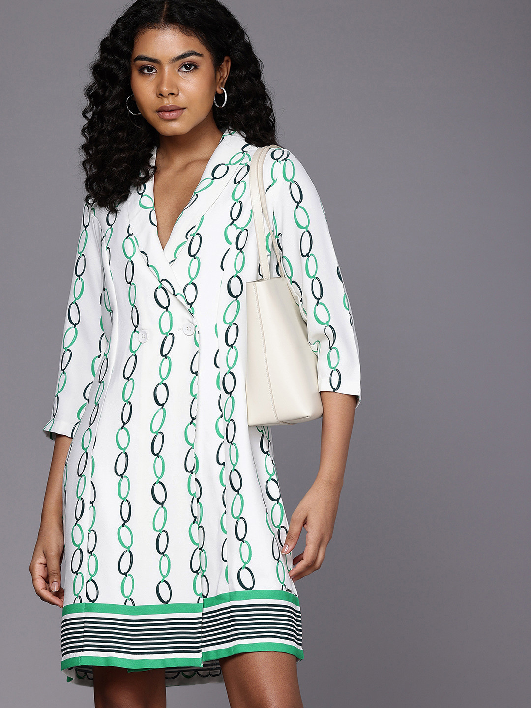 Allen Solly Woman Geometric Printed Lapel Collar Blazer Style Dress