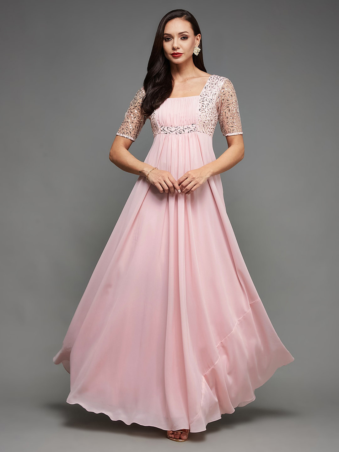 Miss Chase Embellished Sequinned Georgette Maxi Dress