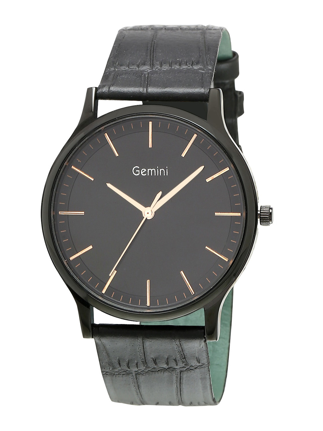 GEMINI Men Round Dial & Leather Straps Analogue Watch BNS 1050PNL01