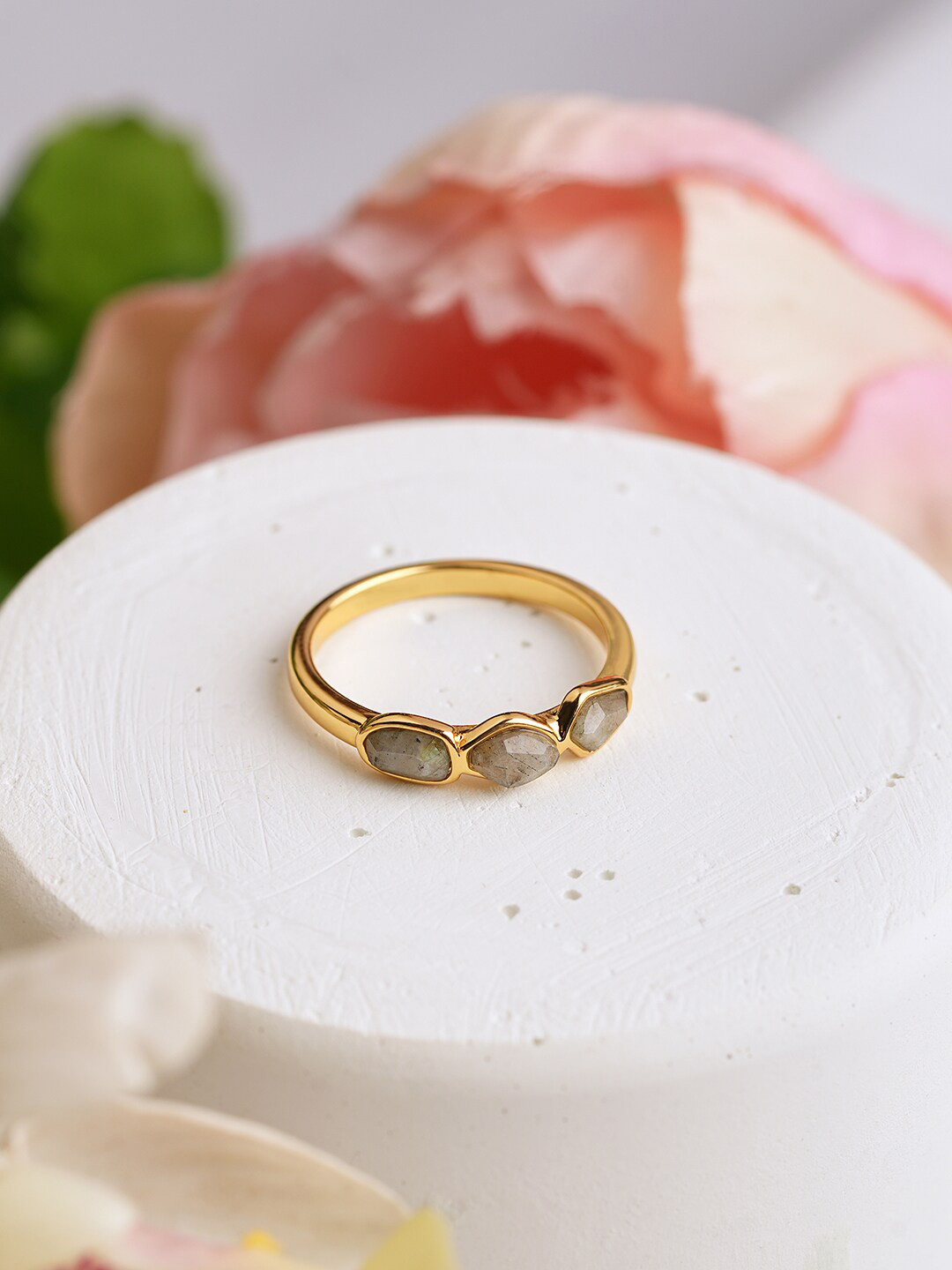 Accessorize London 14K Gold Plated Gold Z Healing Stone Nugget Ring Labradorite