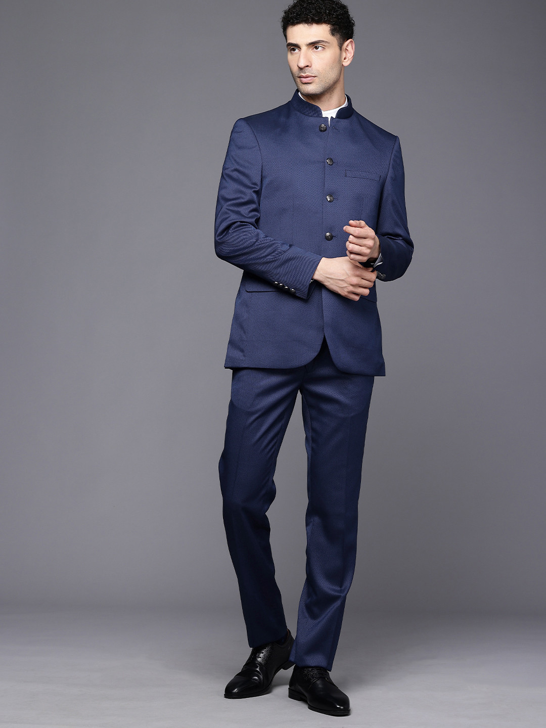 Raymond Contemporary Fit Mandarin Collar Party Wear Blazer & Trouser