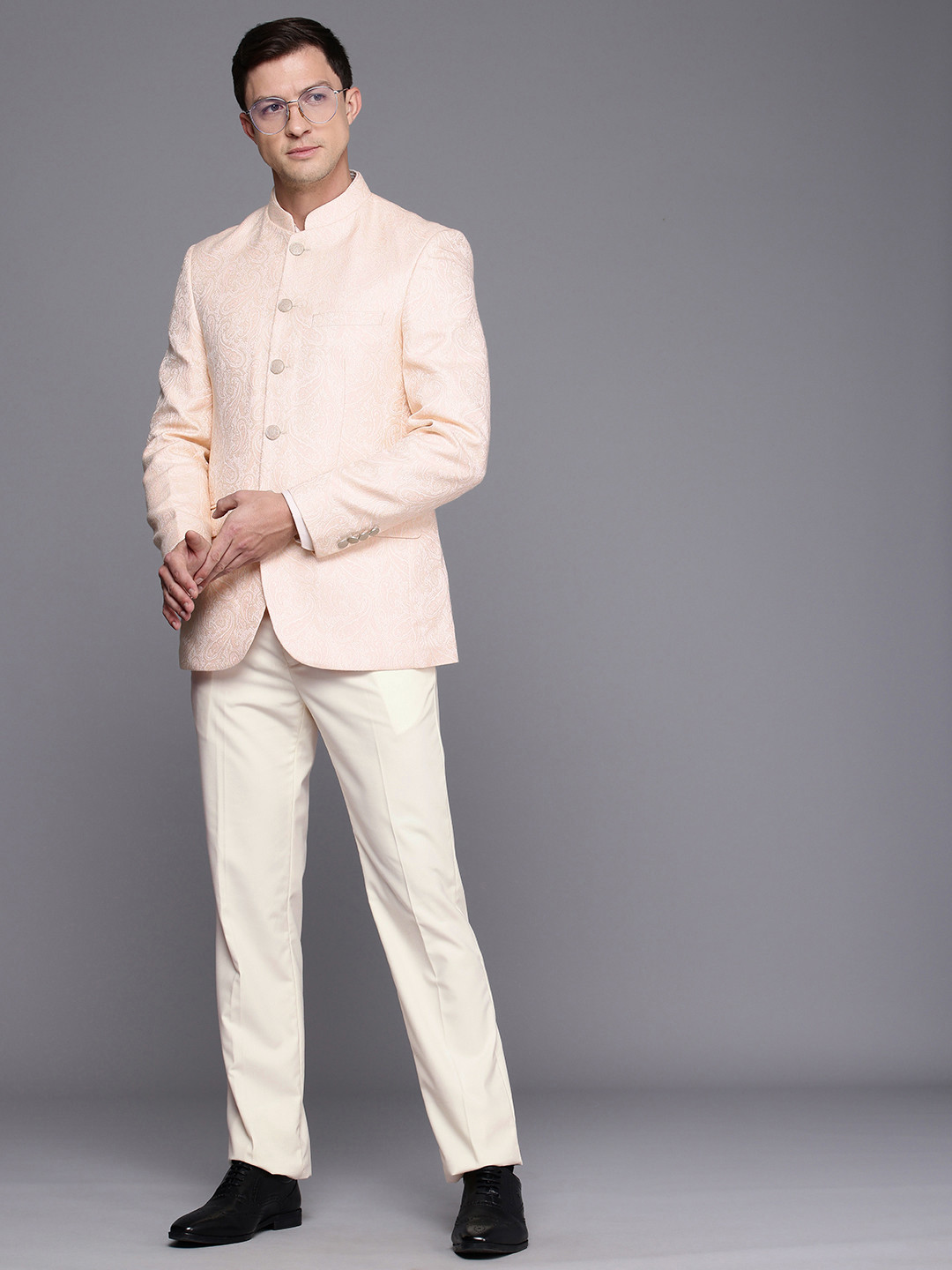 Raymond Contemporary Fit Ethnic Woven Design Bandhgala 2-Pieces Suit