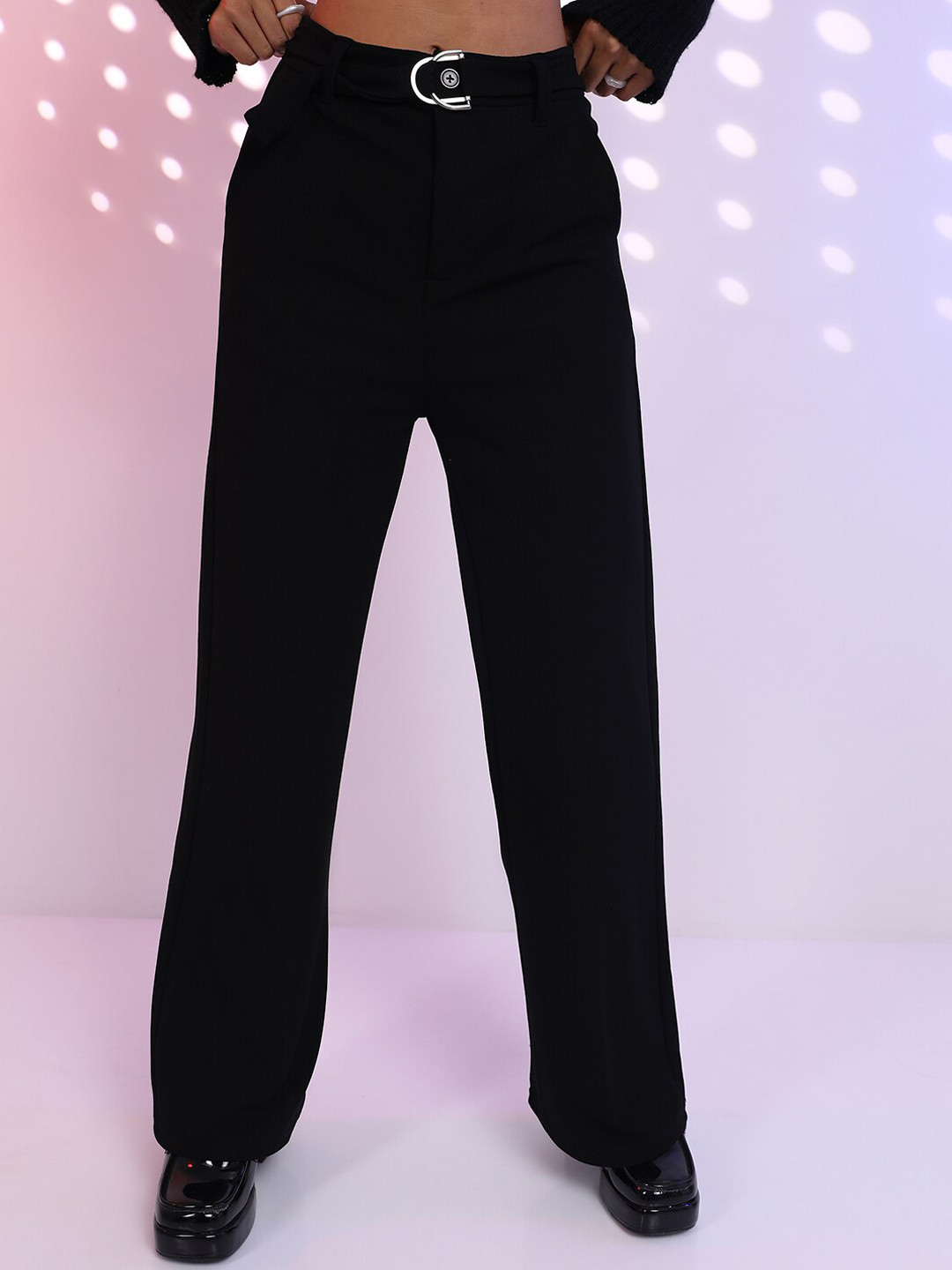 Tokyo Talkies Women Black Wide Leg Trousers