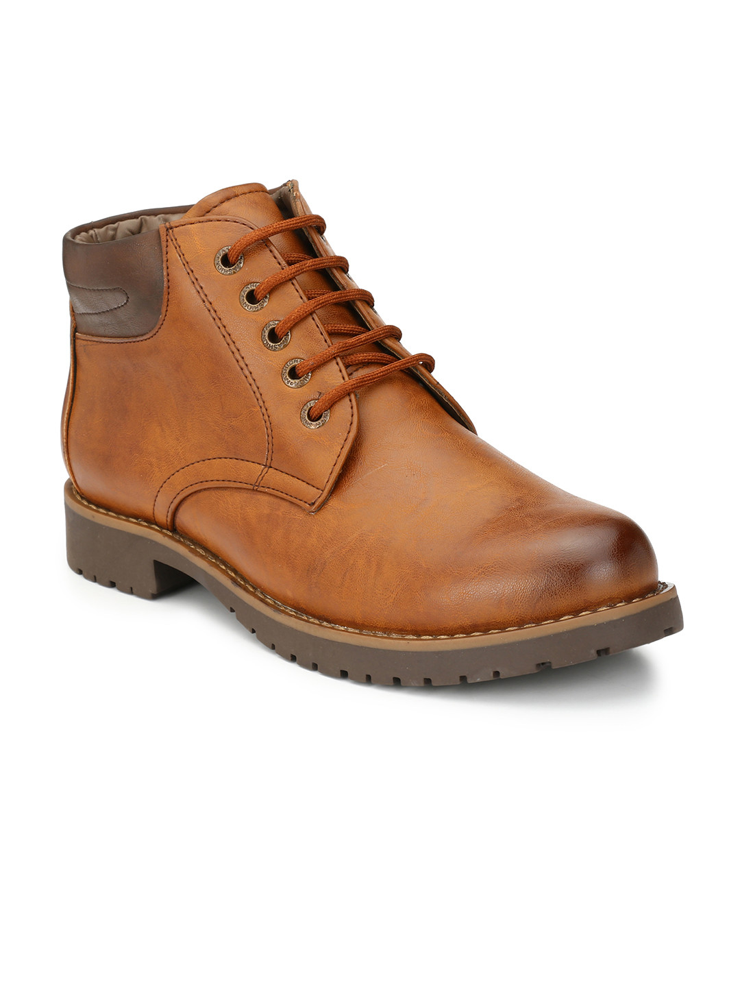 Azzaro Black Men Tan Solid Synthetic Leather Mid-Top Derbys