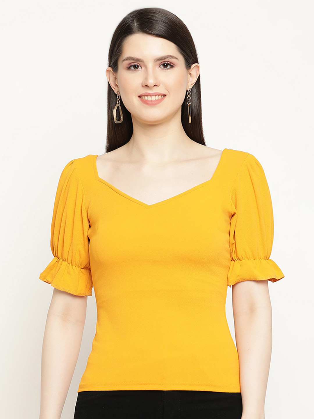 BAESD Sweetheart Neck Puff Sleeve Ribbed Top
