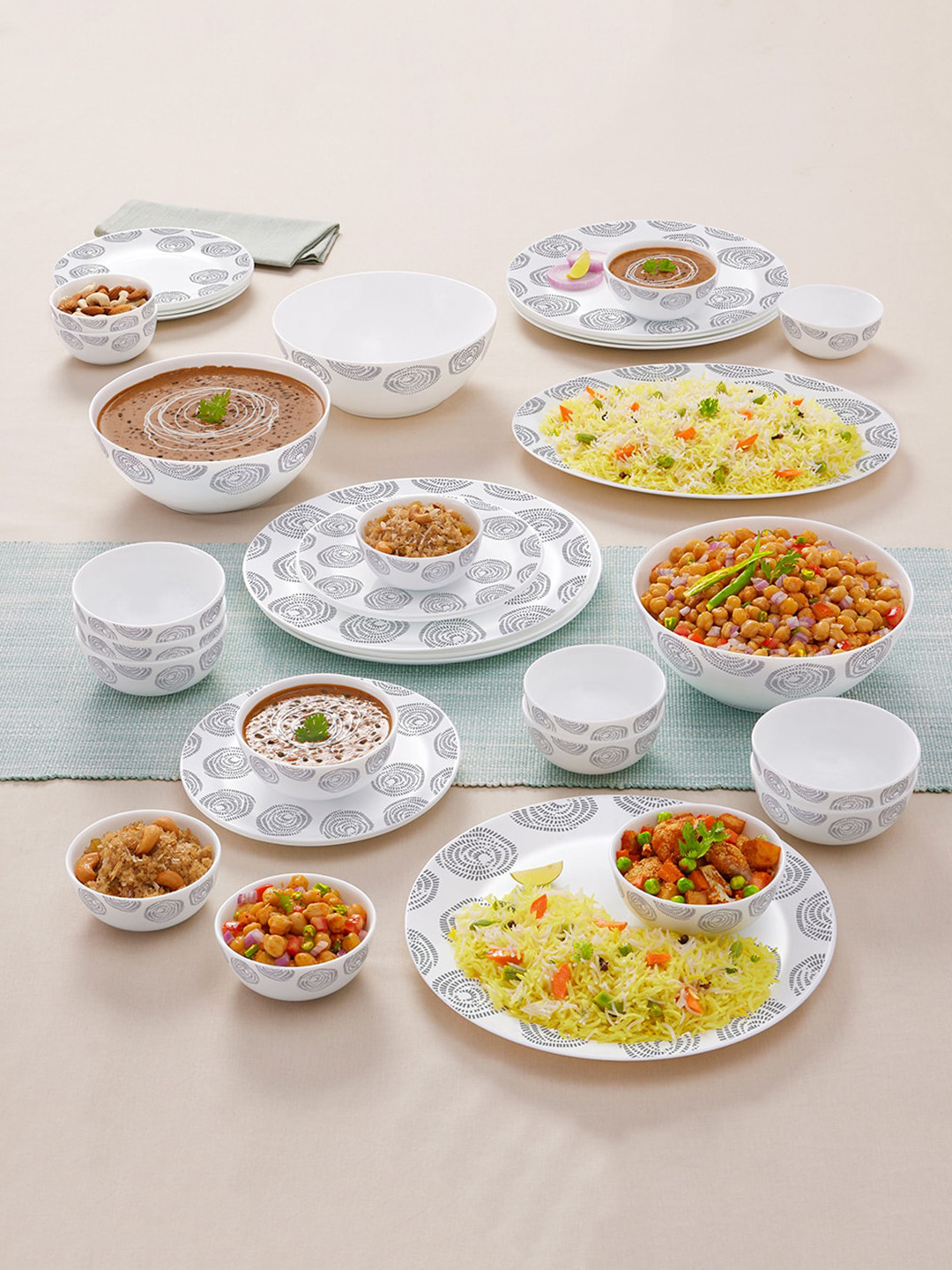 Larah by BOROSIL Moon Moonbeam Opalware White Geometric Microwave Safe 36 Piece Dinner Set