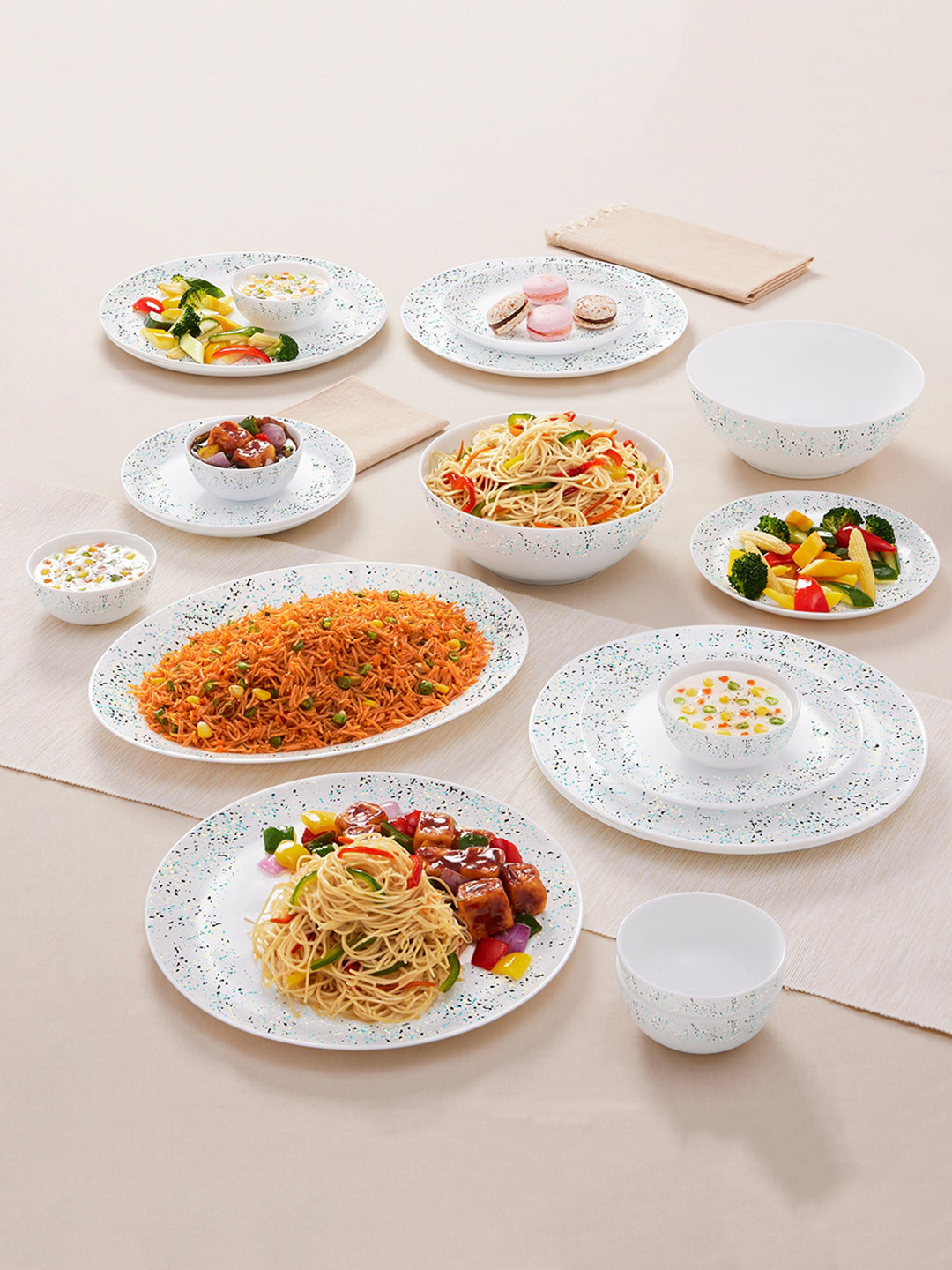 Larah by BOROSIL Moon Riva White Marble Opalware Dishwasher and Microwave Safe 21 Piece Dinner Set