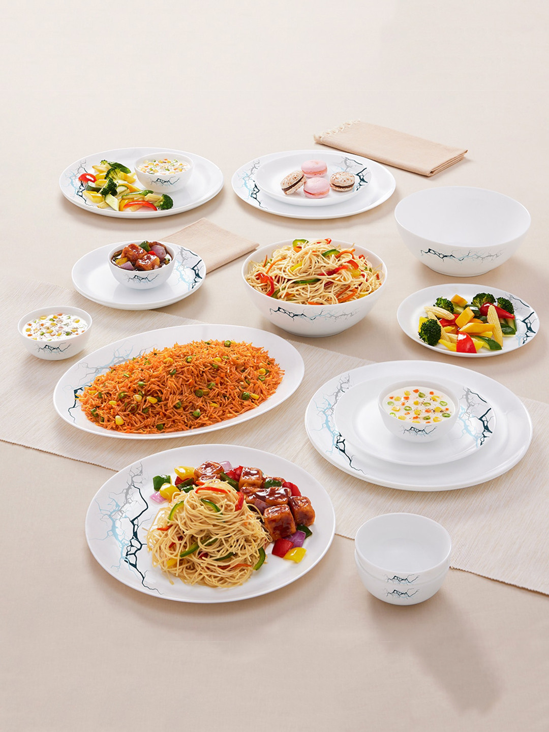 Larah by BOROSIL Moon Sara White Marble Opalware Microwave Safe 21 Piece Dinner Set