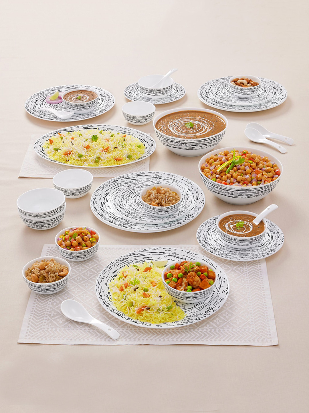 Larah by BOROSIL Moon Milky Way Opalware White Marble Opalware Microwave Safe 33 Piece Dinner Set