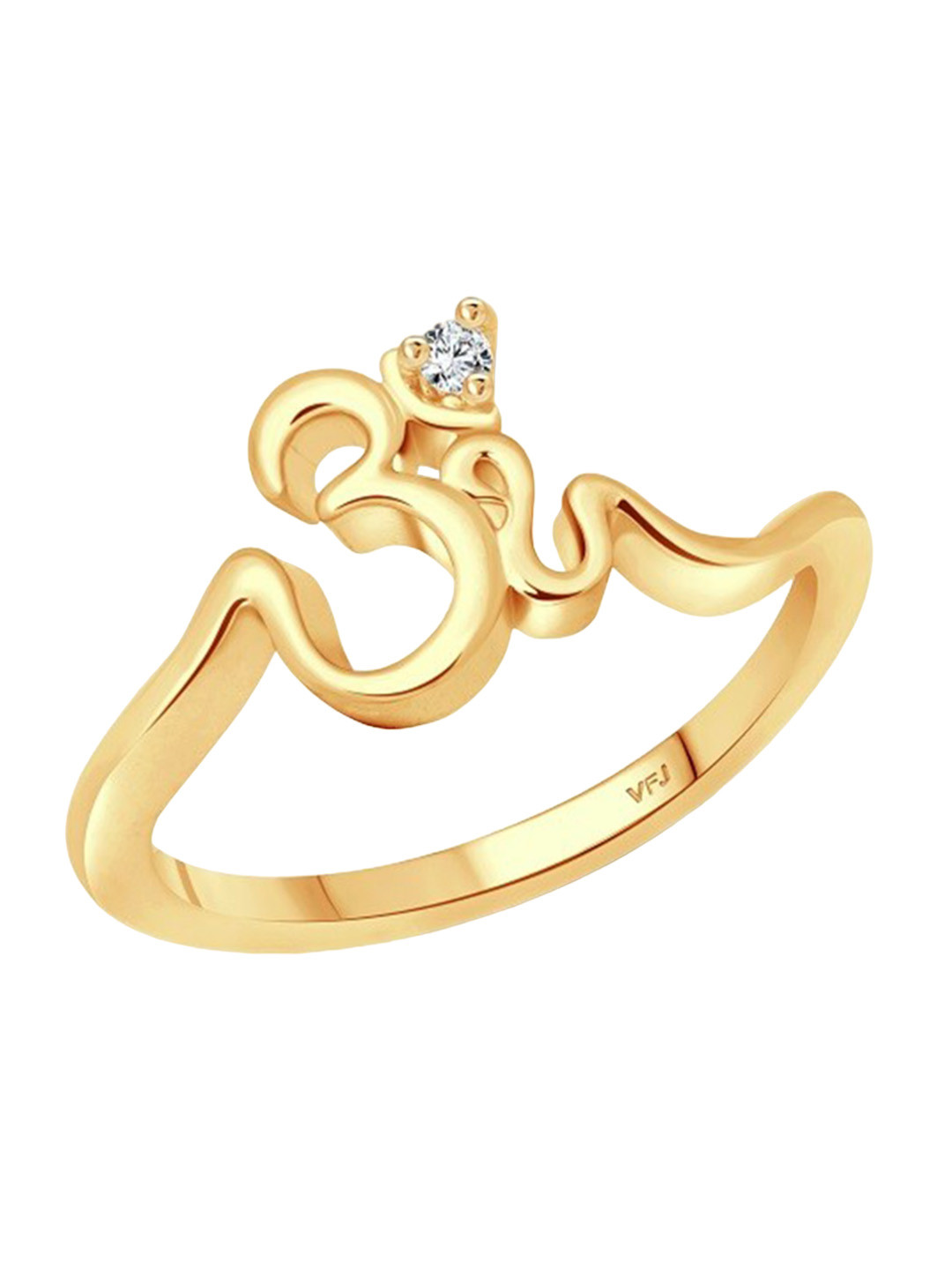 Vighnaharta Gold-Plated & CZ Stone-Studded Om Shaped Finger Ring