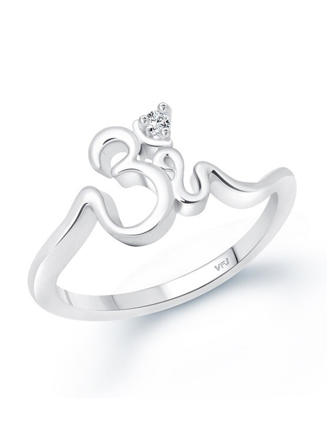 Vighnaharta Rhodium Plated CZ Stone Studded Om Design Finger Ring