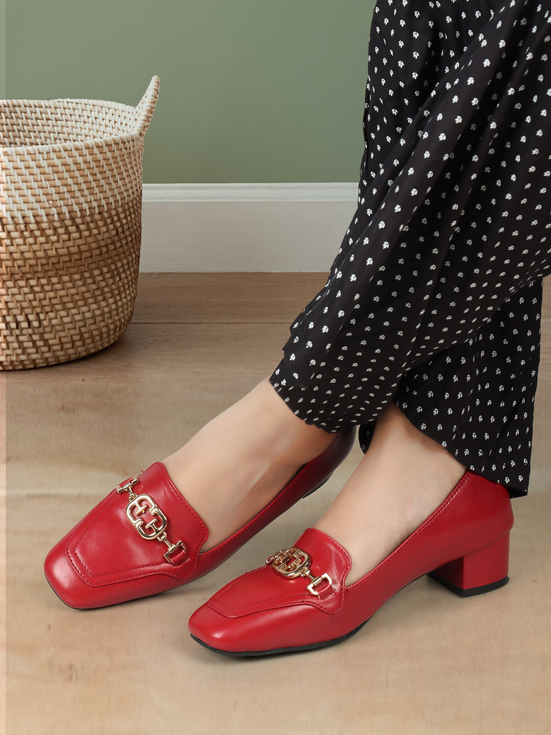 ELLE Square Toe Embellished Block Pumps