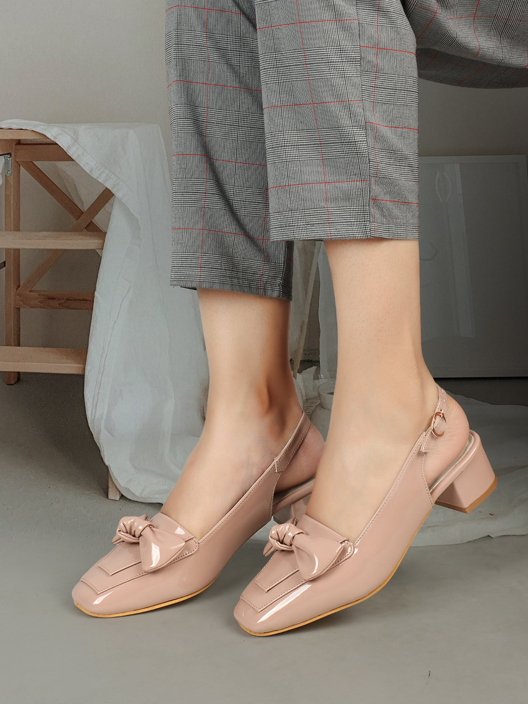 ELLE Square Toe Block Mules With Buckle Closure With Bows