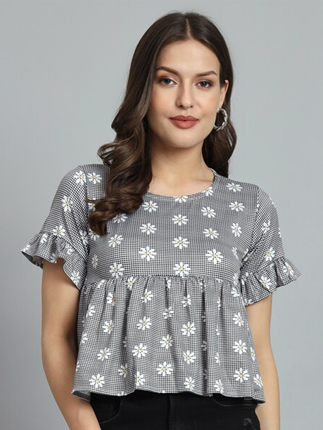 Dream Beauty Fashion Floral Printed Ruffles Empire Top