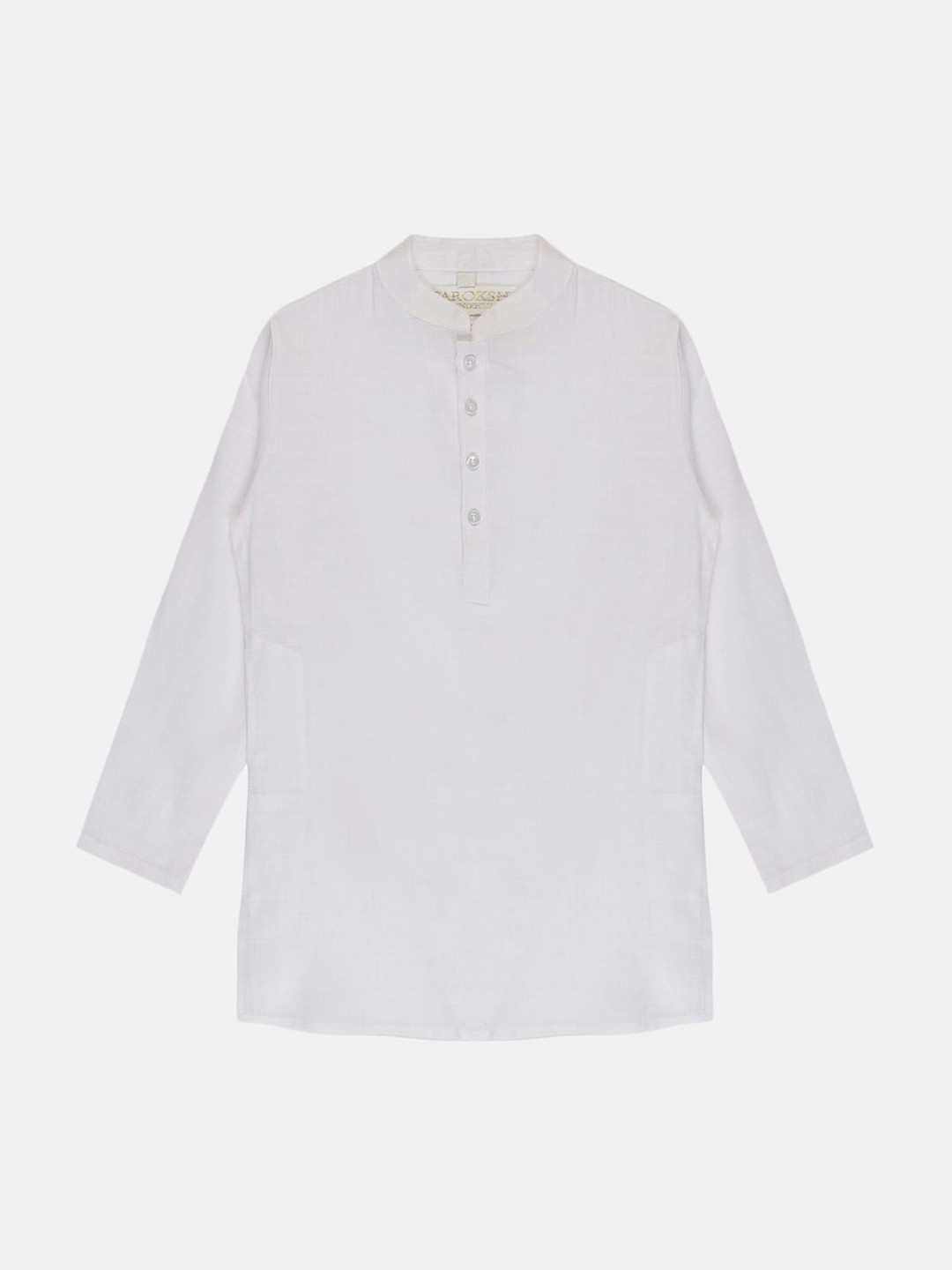 PAROKSH Boys Solid Mandrain Collar White Romance Kurta