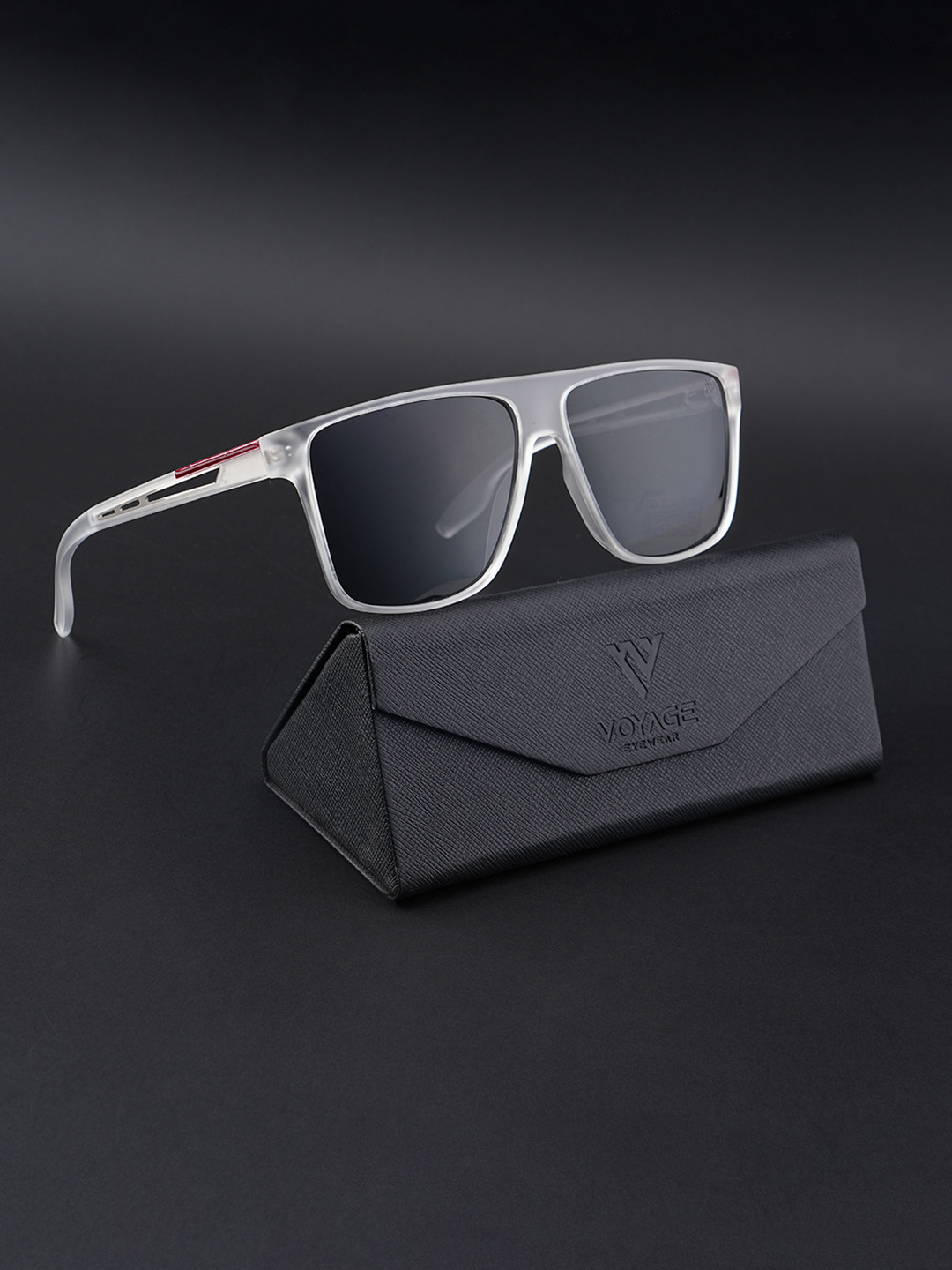 Voyage Unisex Black Lens & White Wayfarer Sunglasses with Polarised and UV Protected Lens