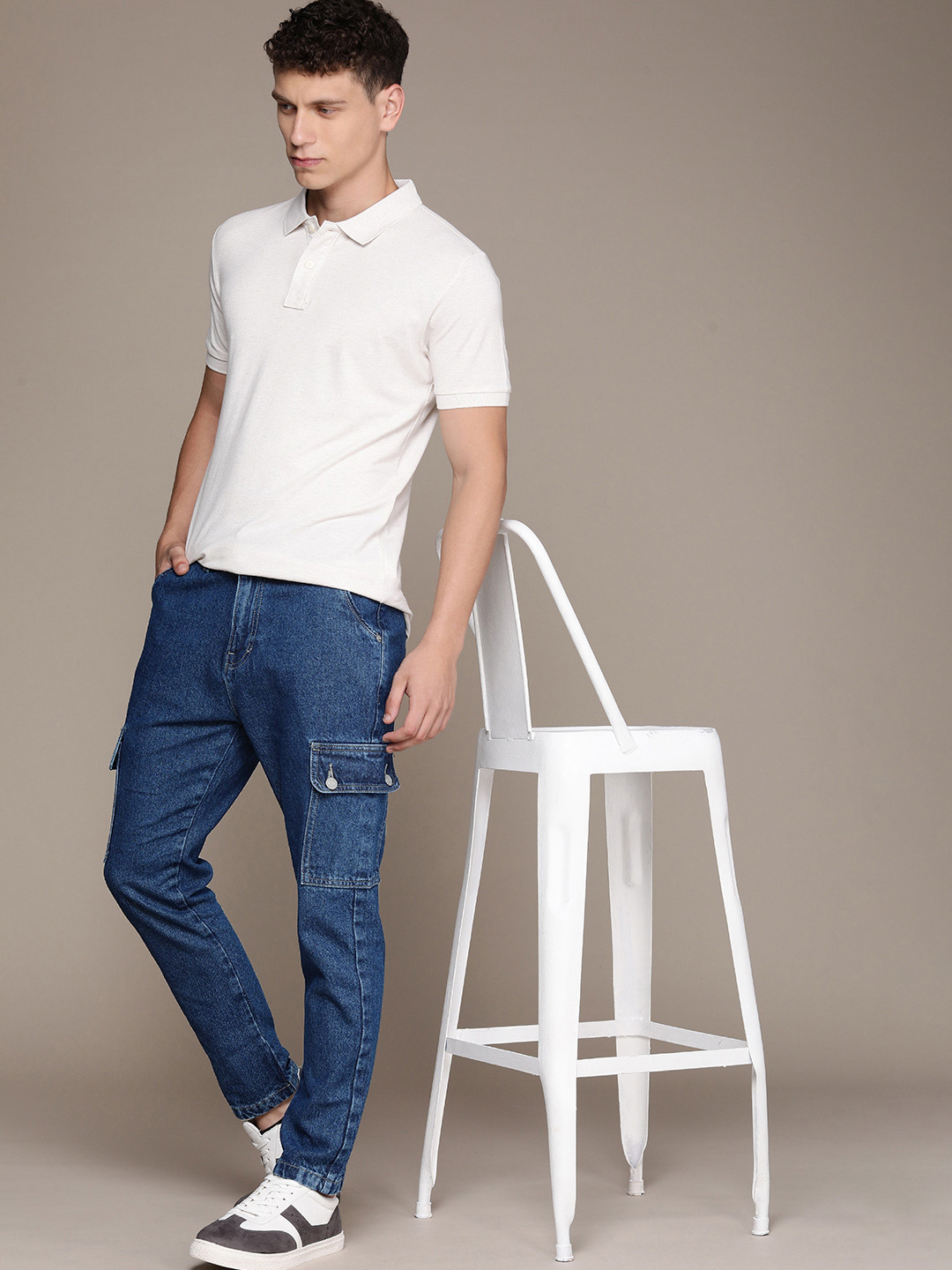 FCUK Men Pure Cotton Mid-Rise Comfy Tapered Fit Light Fade Jeans