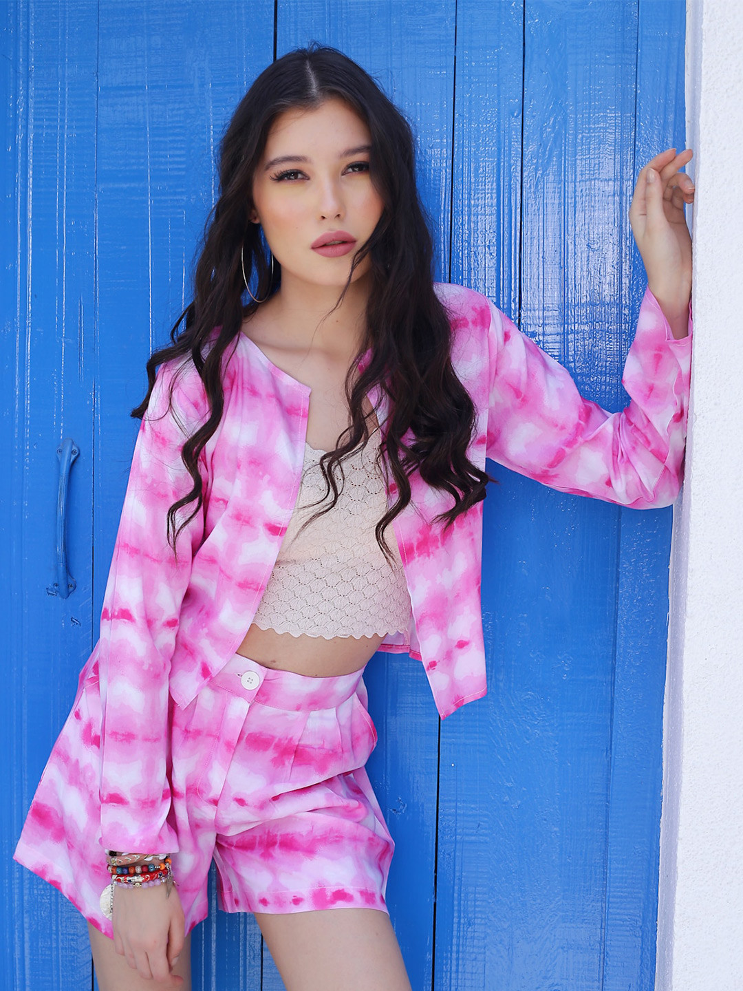 Sera Pink & White Tie & Dye Shrug